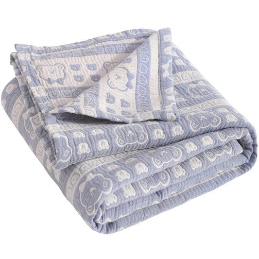 NTBAY 3 Layer Oversized Muslin Cotton Toddler Blanket, Jacquard Reversible Nursery Bed Blanket, Super Soft and Thermal for All Seasons, Baby Gift, 45"x60", Blue Bear