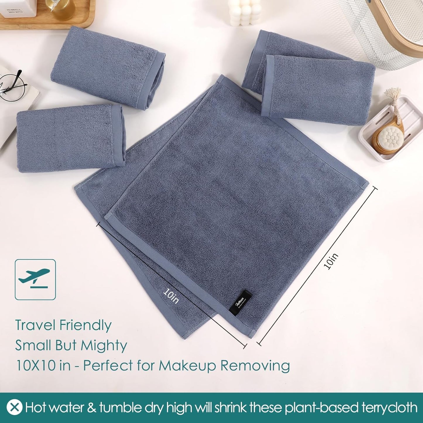 Wash Cloths 6 Pack, Reusable Makeup Remover Cloths, Super Soft and Gentle Face Towel for Sensitive Skin, 10x10 inch Small Face Washcloths, Easy to Rinse Quick Dry Slate Blue Facial Cleansing Cloths