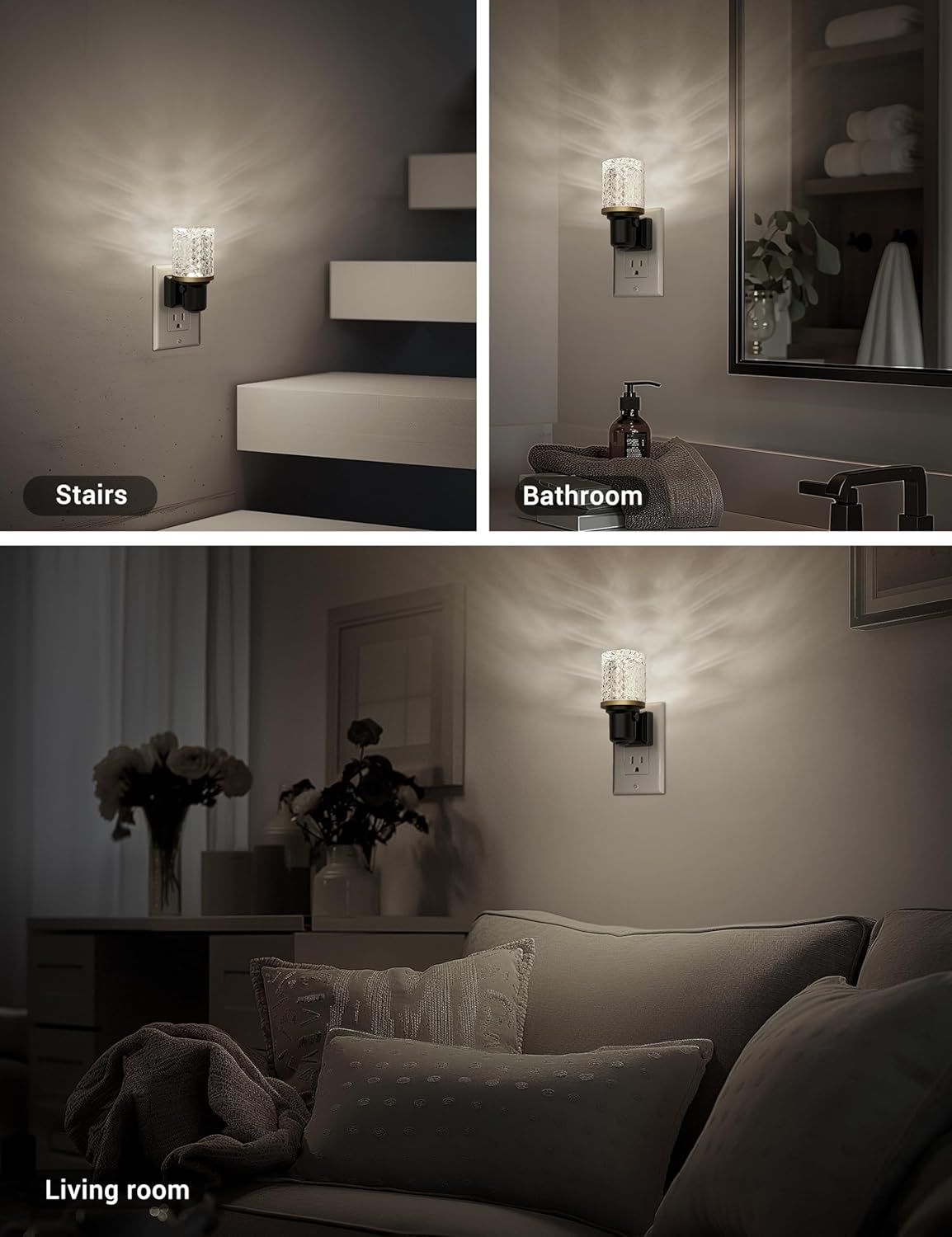 JandCase LED Night Light, Dimmable Night Lights Plug into Wall, Modern Nightlight with Auto On Off Light Sensor, 5000K Daylight White Night Light 0-100LM Brightness for Bathroom Hallway Bedroom Decor