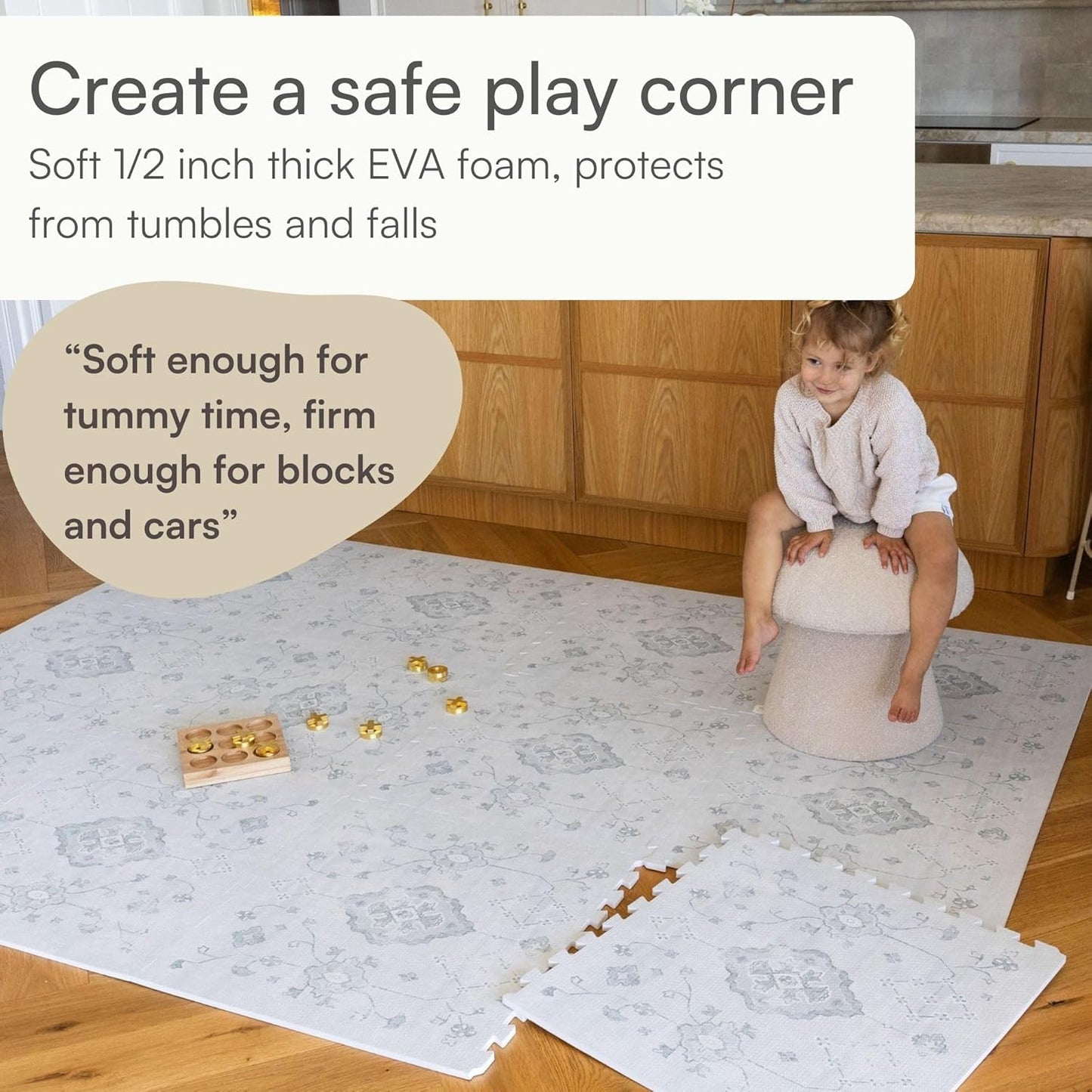Lillefolk Baby Play Mat for Floor – 6x8ft Vintage Gray | Soft Non Toxic Premium EVA Foam Tiles for Tummy Time, Crawling & Playroom – Waterproof Interlocking Floor Mat for Babies & Toddlers (12 Tiles)