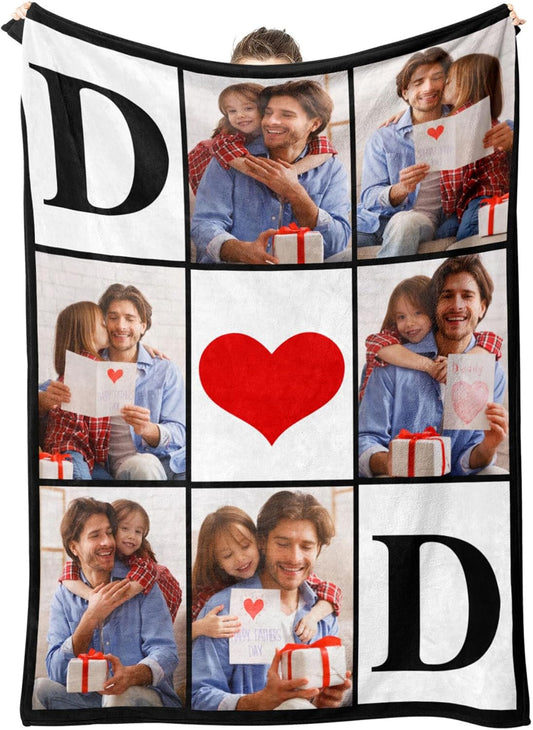 Gifts for Dad Custom Blankets with Photos Personalized Photo Blankets with Picture for Dad, Customized Throws Blanket Gifts for Fathers Day Birthday, 40 * 50in