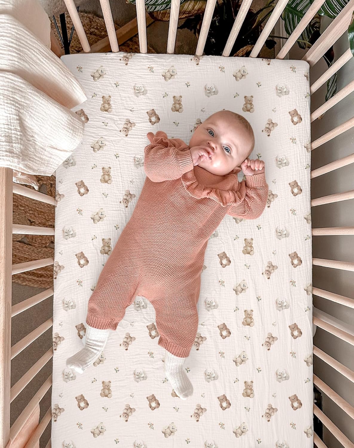 Crib Sheets for Baby Boy Girl 2 Pack, Fitted Crib Mattress Sheet 28" x 52", Muslin Toddler Bedding with Neutral Style, Nursery Bedding Essentials (Teddy & Friends)