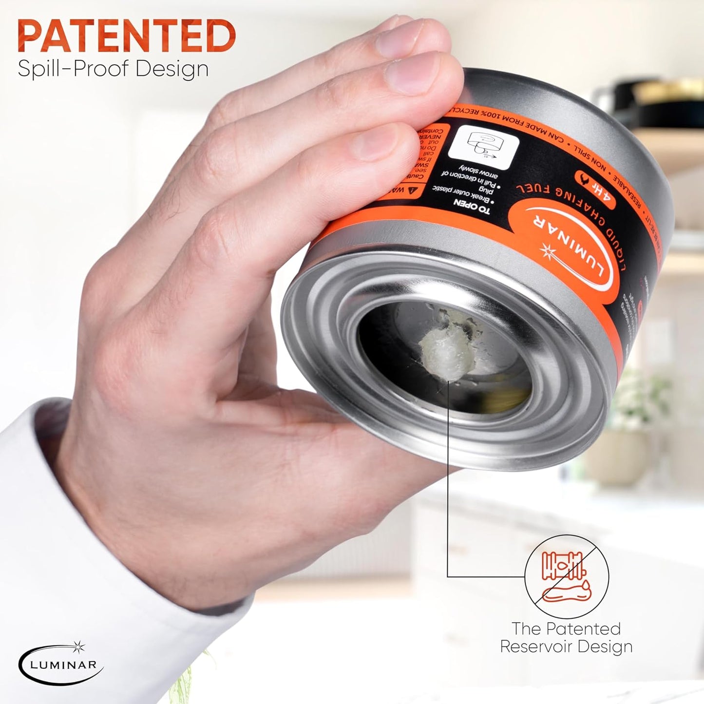 Luminar Resealable-Wick Chafing Fuel Cans, 6 Pack, 4 Hour - Premium Quality Burners for Food Warmers - No More Spills, Waste, or Hassle - Perfect for Convenient, and Long-Lasting Event Catering