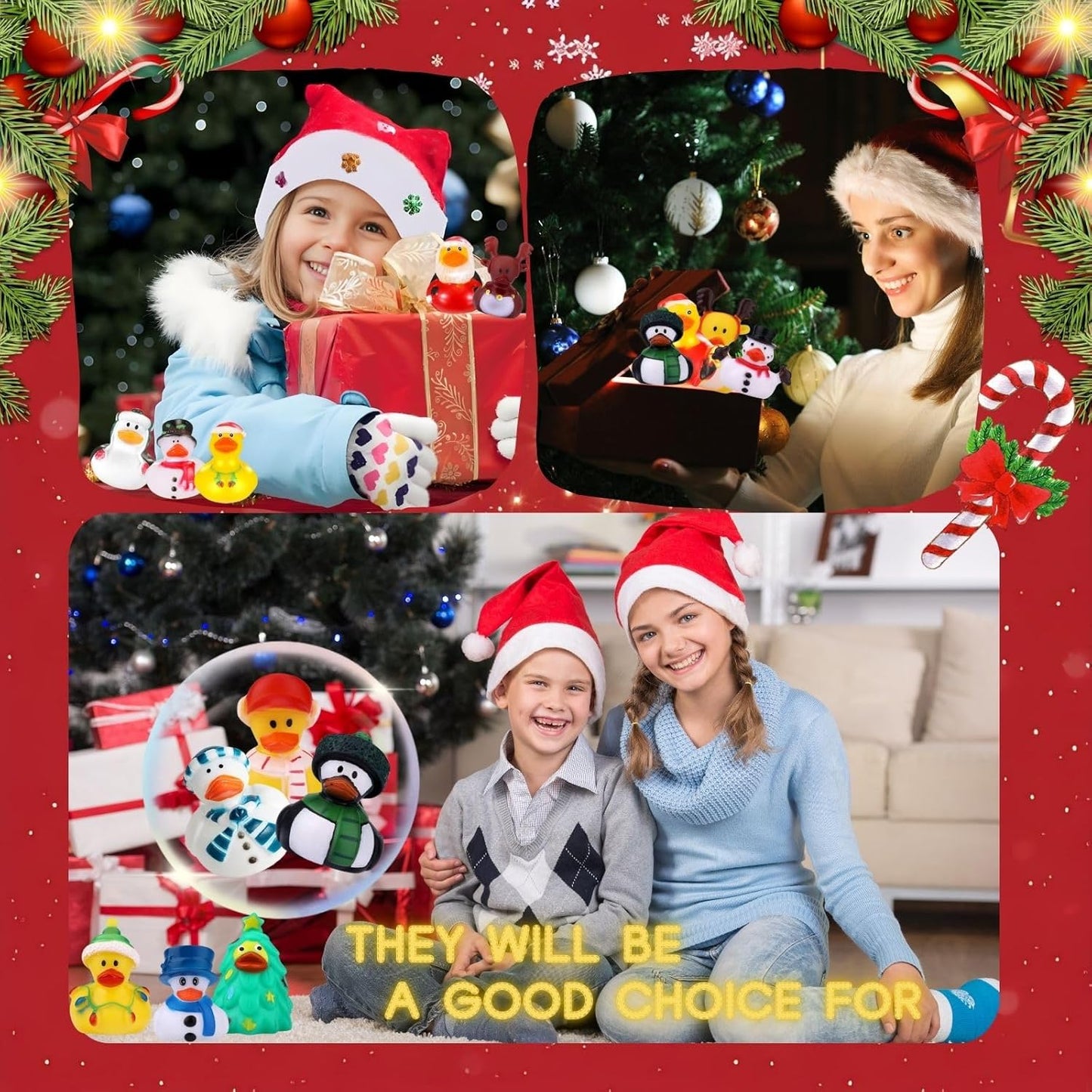 104Pcs Christmas Rubber Ducks in Bulk, Assortment Christmas Rubber Ducks for Jeeps,Xmas Theme Party Favors Decor Gifts for Christmas Stocking Stuffers,Shower Pool,Classroom Gift Exchange (104)