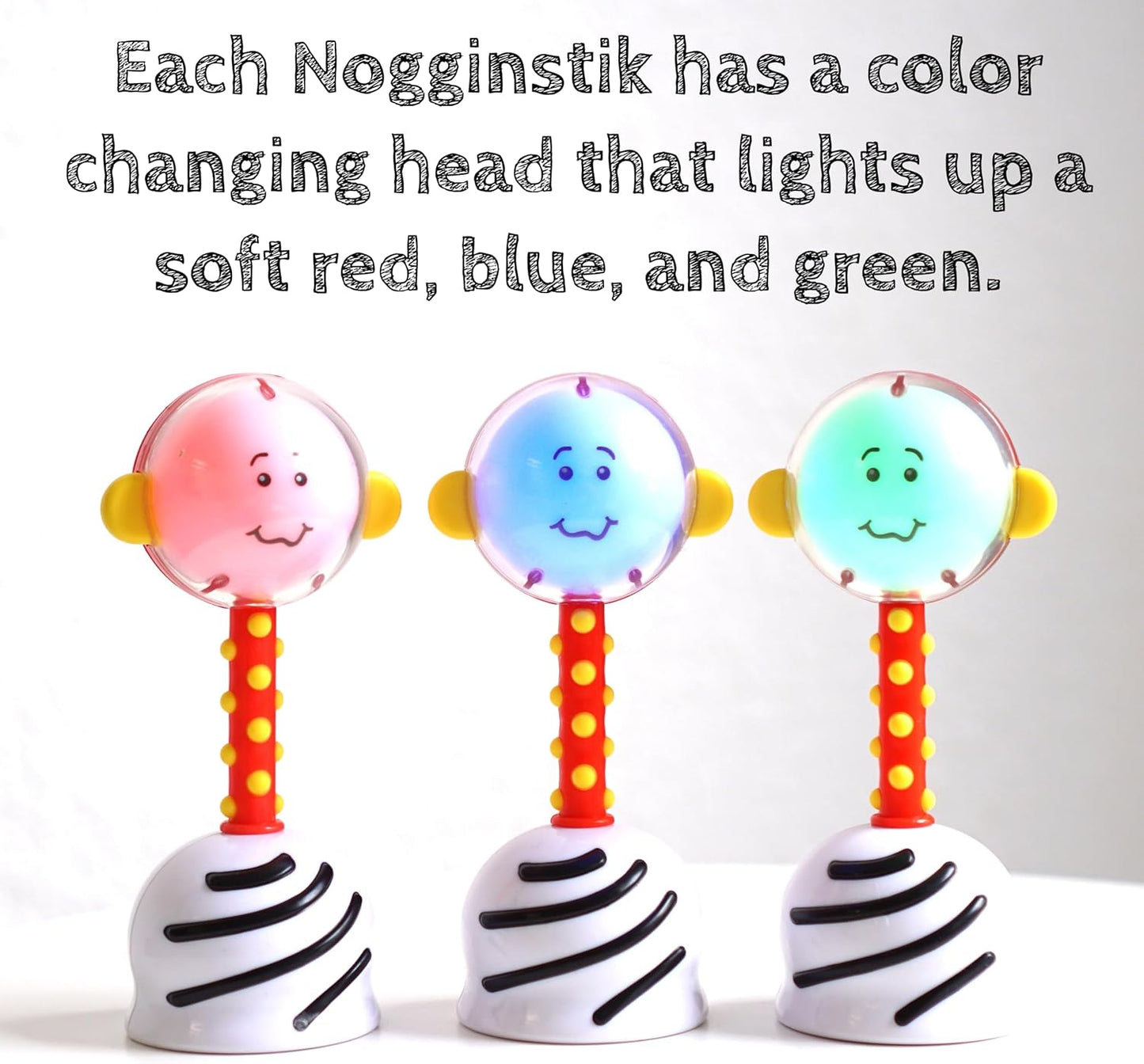 SmartNoggin NogginStik Light-up Developmental Rattle - Color Changing, Textured for Grasping, Mirror & Rattle Sound - Sensory Toy for Babies, Ages 0-12 Months