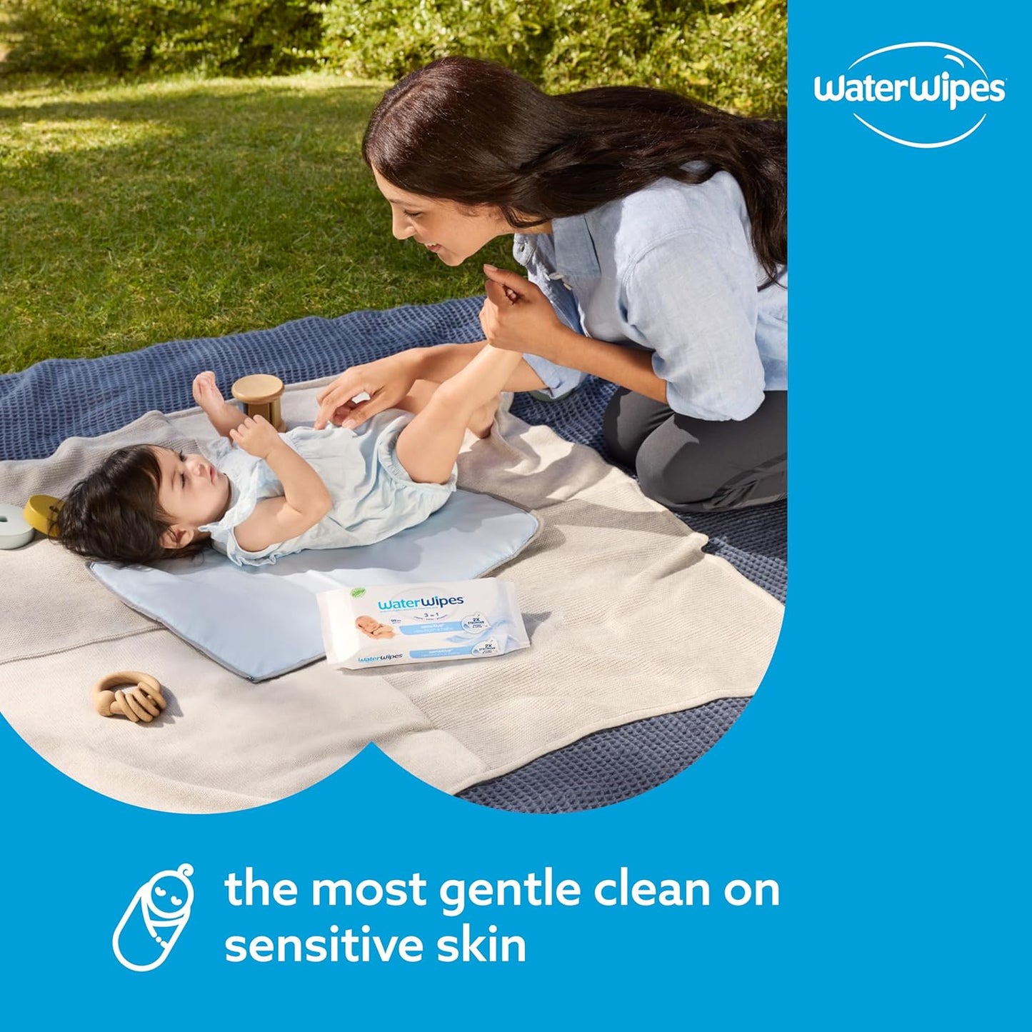 WaterWipes Sensitive+ Newborn & Baby Wipes, 3-In-1 Cleans, Cares, Protects, 99.9% Water, Unscented & Hypoallergenic, 60 Count