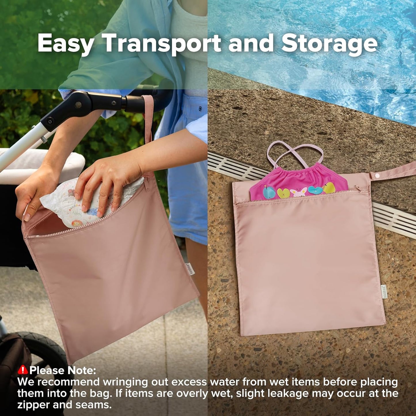 haakaa Waterproof Wet Bags for Baby, Wet Dry Bags for Diaper Bag, Travel, Swimsuit, Beach, Pool, Pump Parts, Stroller, Daycare,Yoga, Blush, 1pc