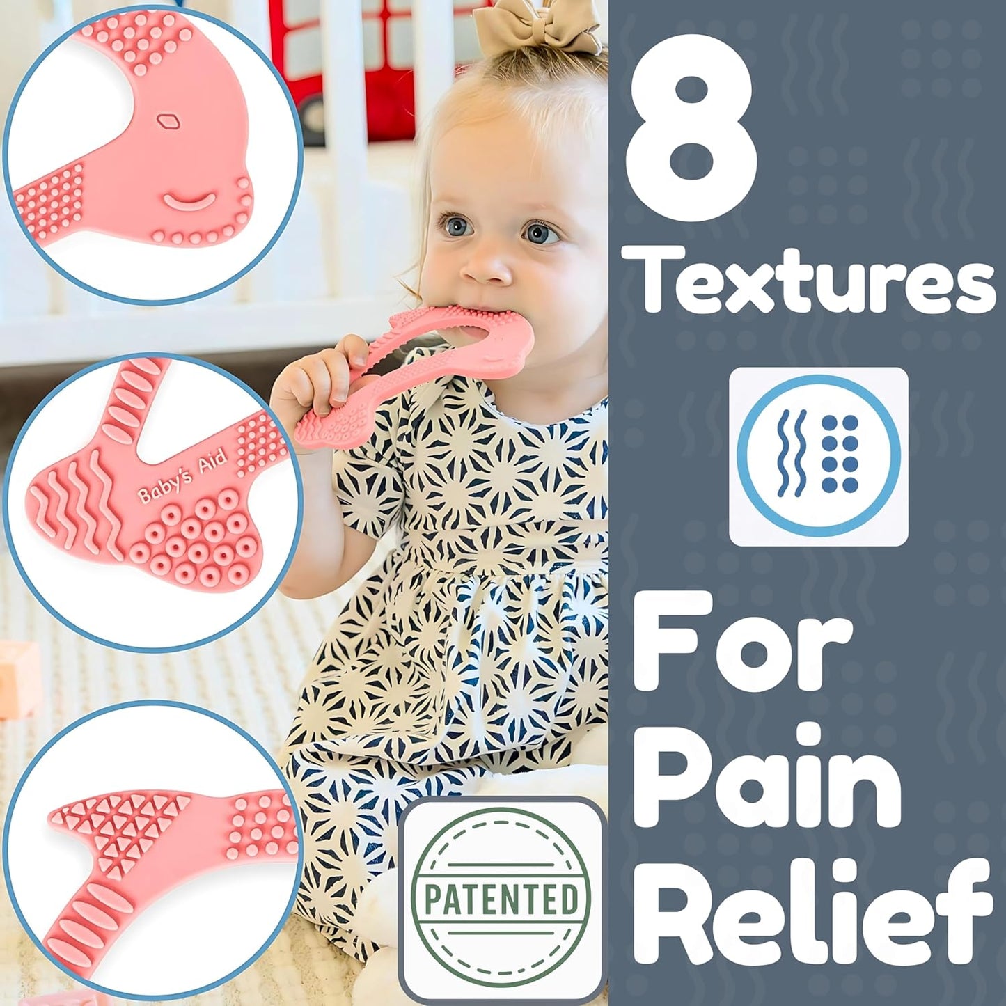 Baby Teething Toy, 8 Pain Relief Textures, Dolphin Silicone Teethers for Babies, Easy to Hold, Chew & Clean, BPA-Free Baby Teething Relief, Durable and Flexible Infant Chew Toys, 3M+ - Baby’s Aid