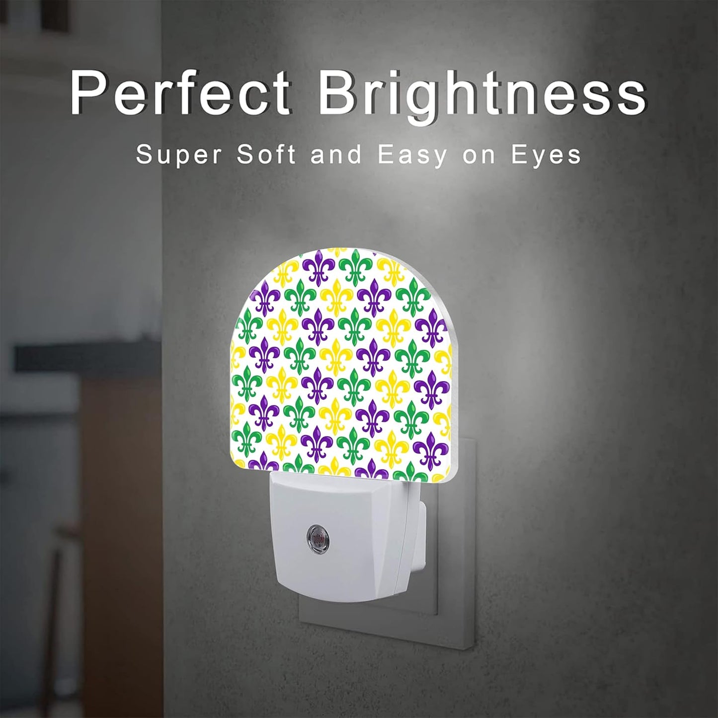 Mardi Gras Carnival Night Light, Colorful Fleur-de-lis Dusk to Dawn Night Light Plug in,0.5w Energy Saving Sleep Friendly NightLight for Kids Boys Girls Home Decor
