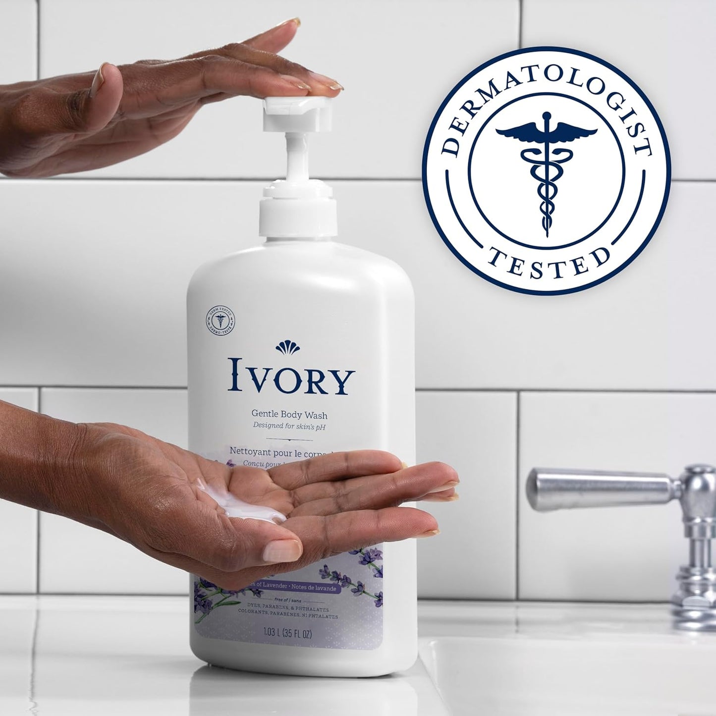 Ivory Body Wash, Designed for the Whole Family, Gentle Formula, Free of Dyes Heavy Perfumes Parabens Phthalates & Silicones, Lavender Scent, 35 oz
