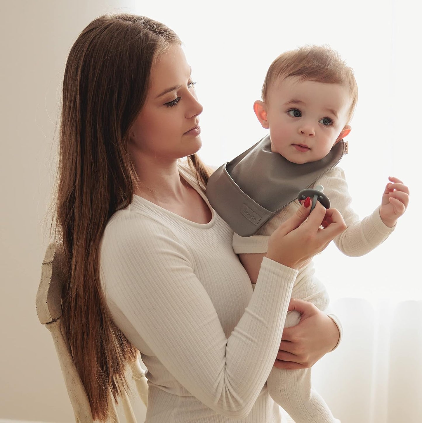Vegan Leather Easy Clean Baby Bibs with Practical Pocket and Snaps - Great for Feeding and Teething Infants 0-12 Months