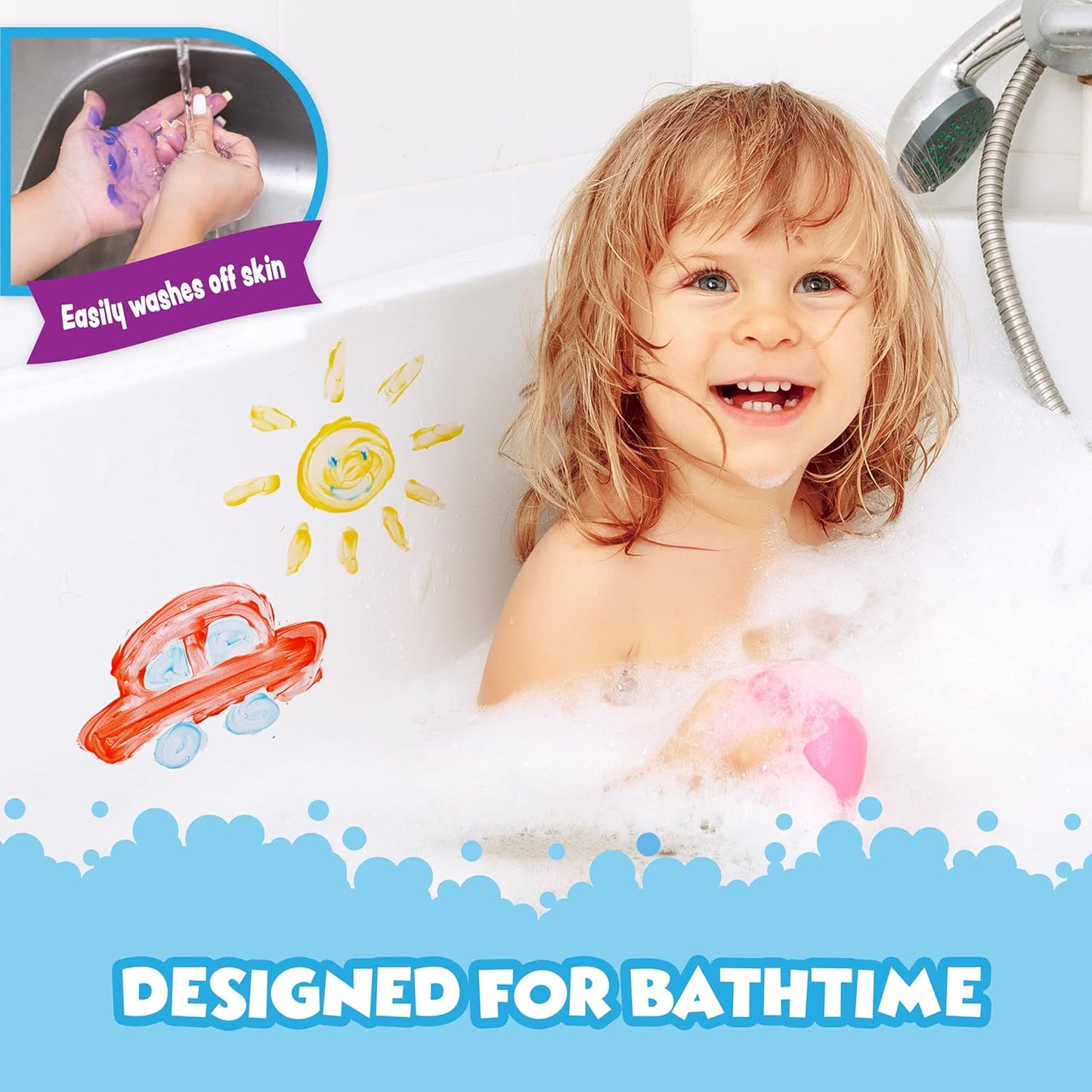 Tub Works® Bath Paint Soap, 36 Pack | Non-Toxic, Washable Bath Paint for Toddlers & Kids Bath | Toddler Bath Toys for Finger Painting in the Tub | Classic, Pastel, Neon & Sparkling Bath Colors