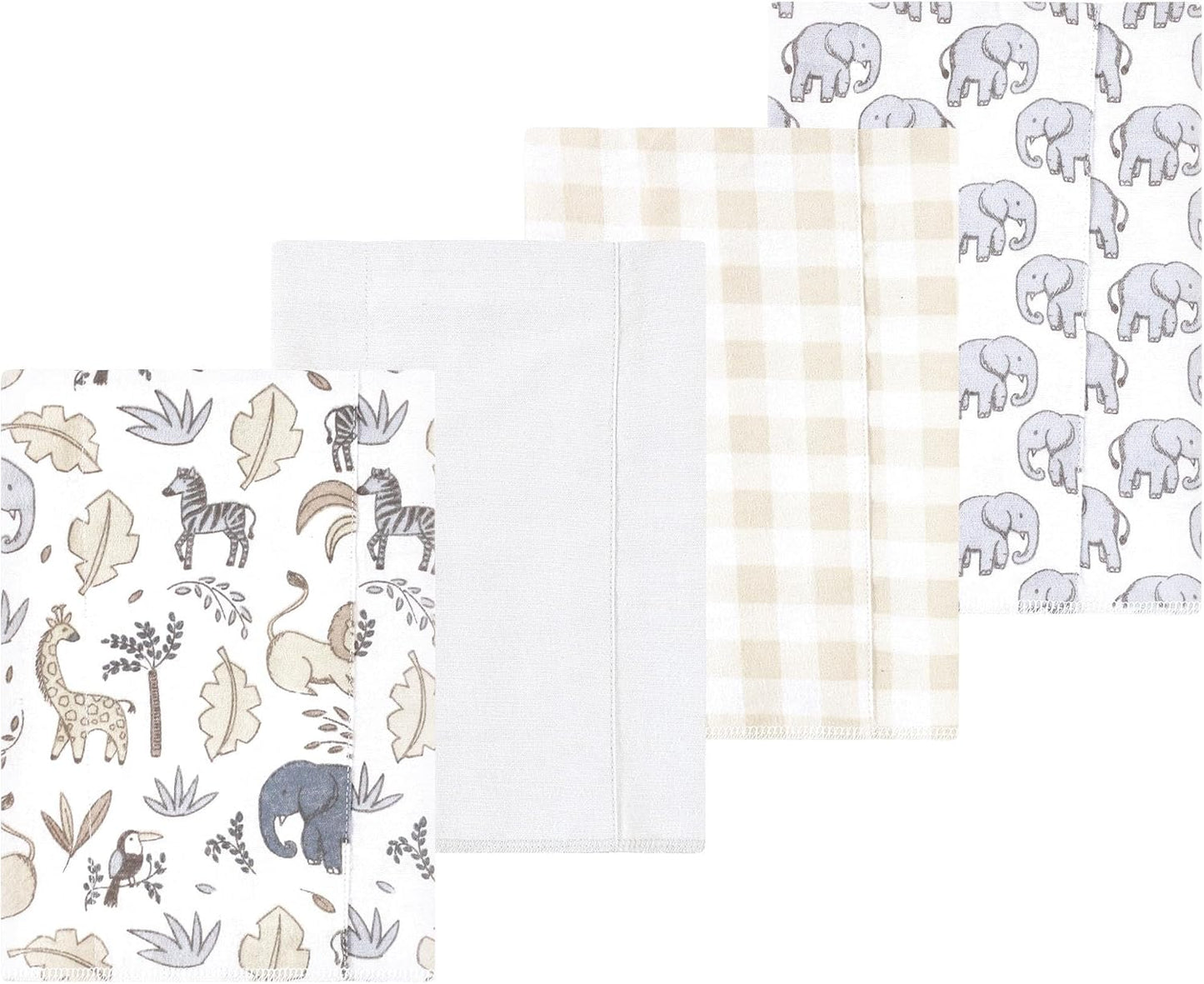 Luvable Friends Hudson Baby Flannel Burp Cloths 4pk, Gray Neutral Safari