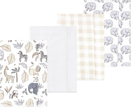 Luvable Friends Hudson Baby Flannel Burp Cloths 4pk, Gray Neutral Safari