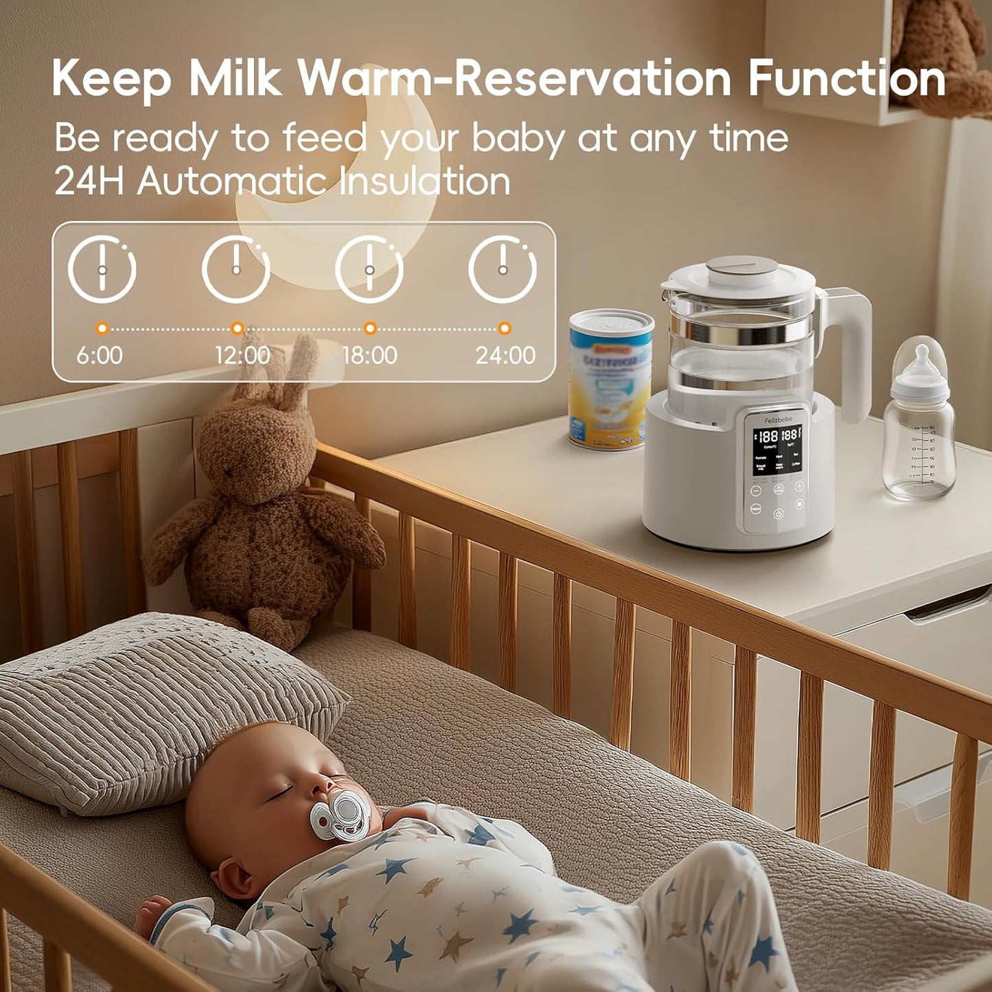 Instant Water Warmer, Formula Make, Baby Milk Warmer Faster Cooling Fan, Baby Bottle Warmer with LCD Display, Breastmilk Warmer Accurate Temperature Control, 24/7 Keep Warm, Electric Tea Kettle,Coffee