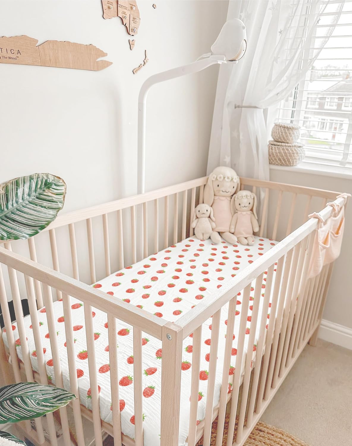 Crib Sheets for Baby Boy Girl 2 Pack, Fitted Crib Mattress Sheet 28" x 52", Muslin Toddler Bedding with Neutral Style, Nursery Bedding Essentials (Strawberry & Pale Pink)
