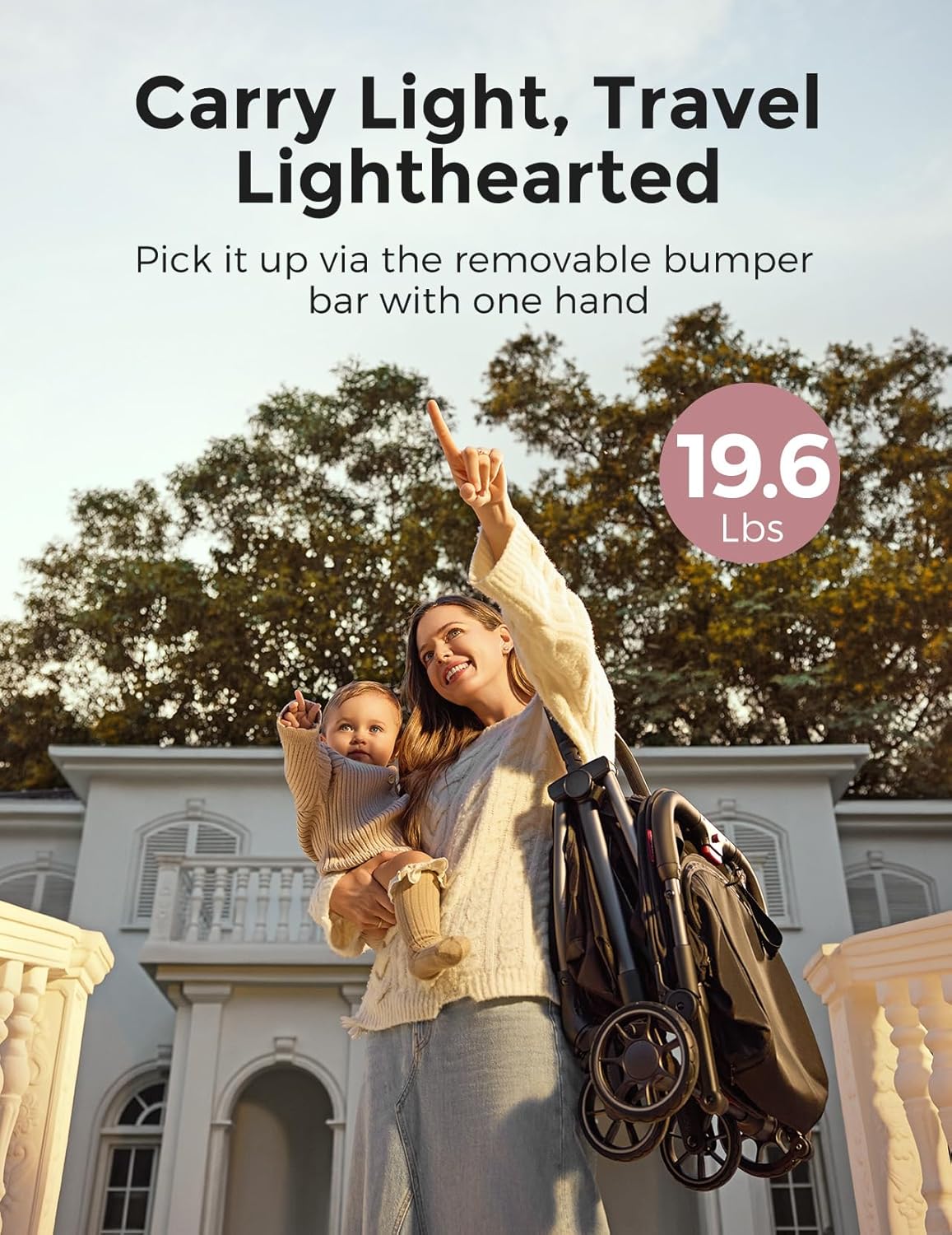 Momcozy ClickGo Lightweight Stroller, Compact Travel Stroller for Airplane with One-Click Fold, Baby Strollers and Toddler Stroller with Large Canopy for Kids from 0 Months, Extendable UPF50+ Canopy