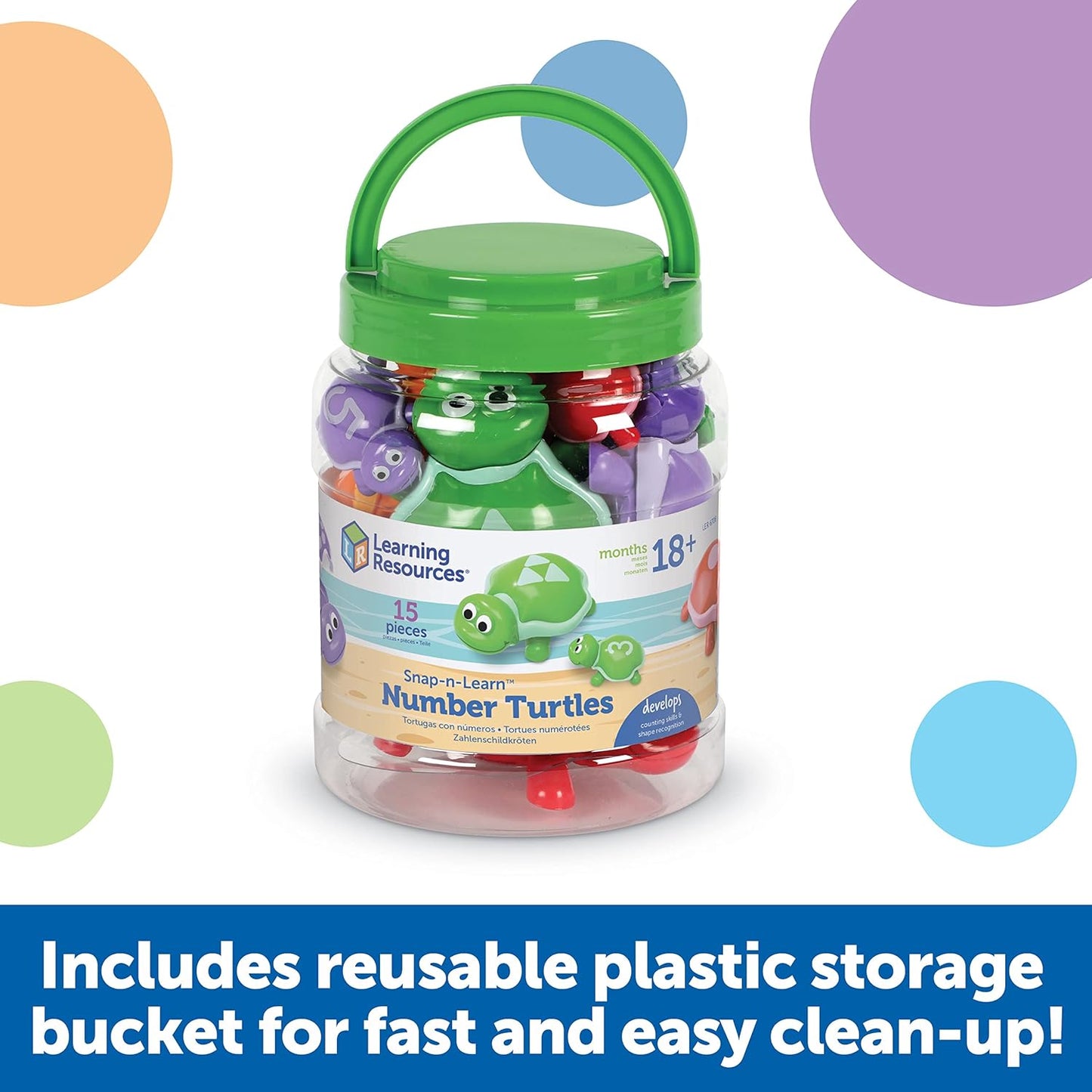 Learning Resources Number Turtles Set - 15 Pieces, Ages 18+ months Fine Motor Toys for Toddlers, Counting Toys for Toddlers, Color & Sorting Toy, Turtle Toys for Kids