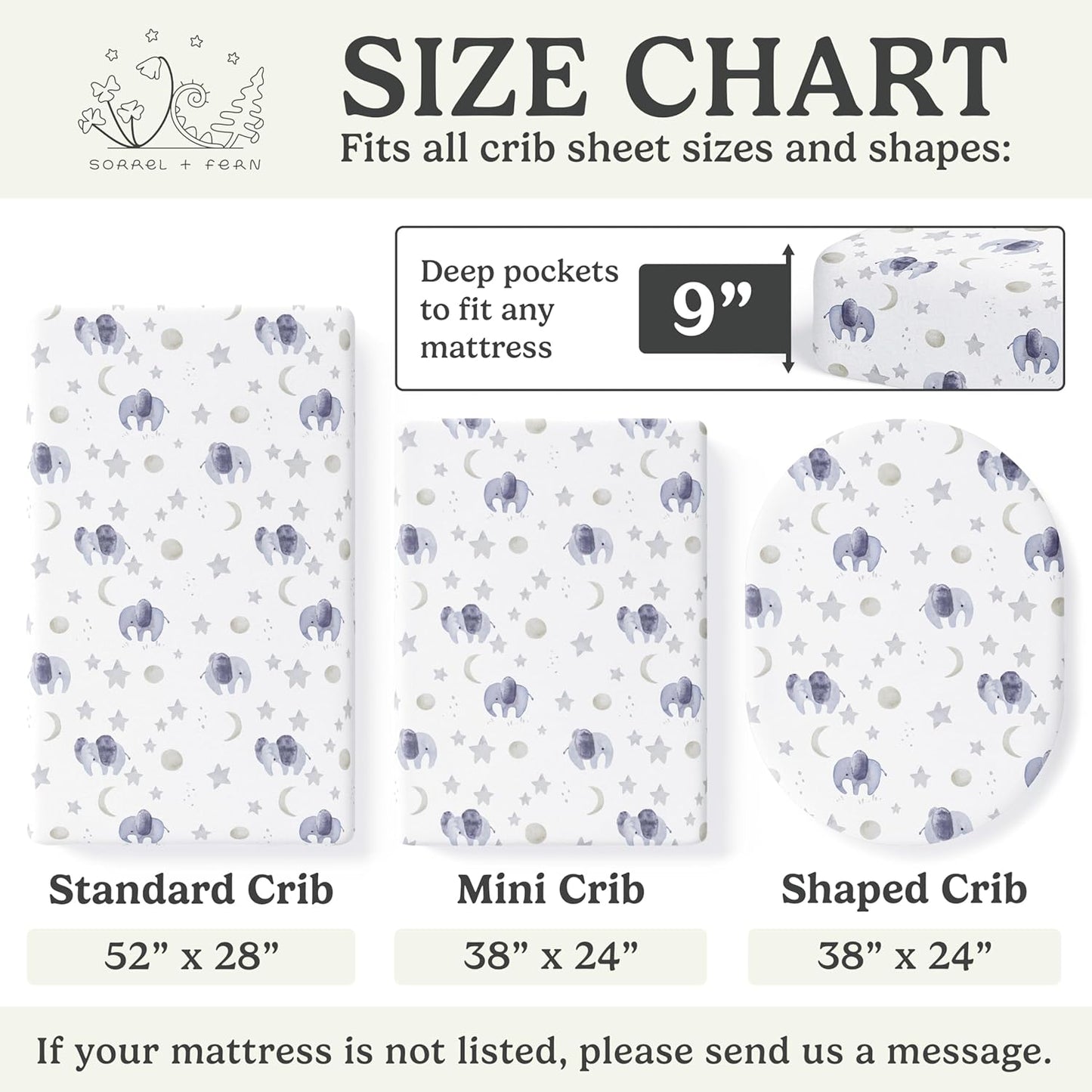 Crib Sheets Neutral - Fitted Baby Crib Sheets Bed for Girl Boy - 2 Pack Standard & Toddler Mattress (Watercolor Elephants) - Buttery Soft Organic Cotton Blend