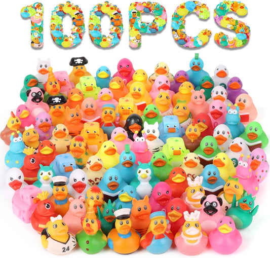 100 Pack Rubber Ducks in Bulk, Assorted Duckies for Jeeps Ducking, Rubber Duckies for Baby Bath Toys, Kids Bath Pool Toys Birthday Gifts Party Favors
