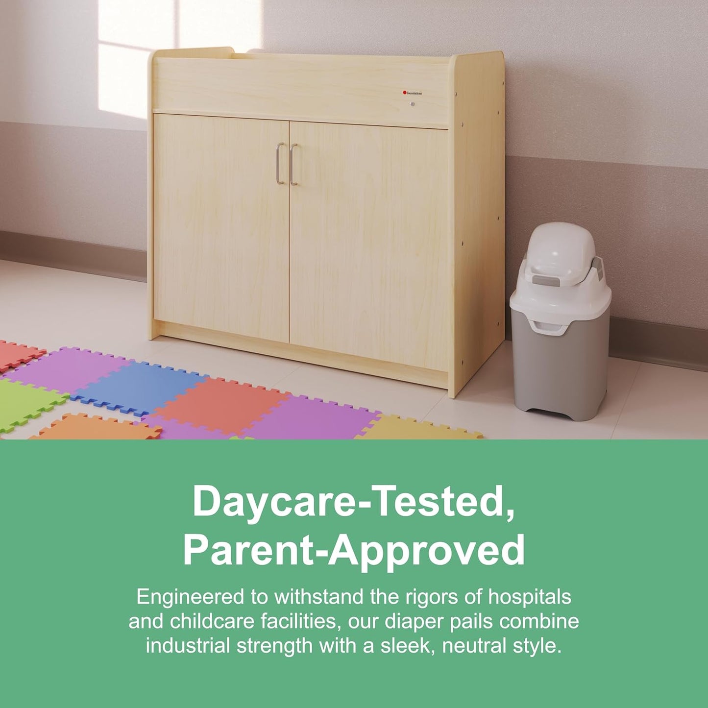 Foundations Mini Diaper Pail with Airtight Lid - Durable & Odorless Diaper Disposal, Large Capacity, Holds up to 30 Newborn Diapers, Refill with Any Bags - Sand