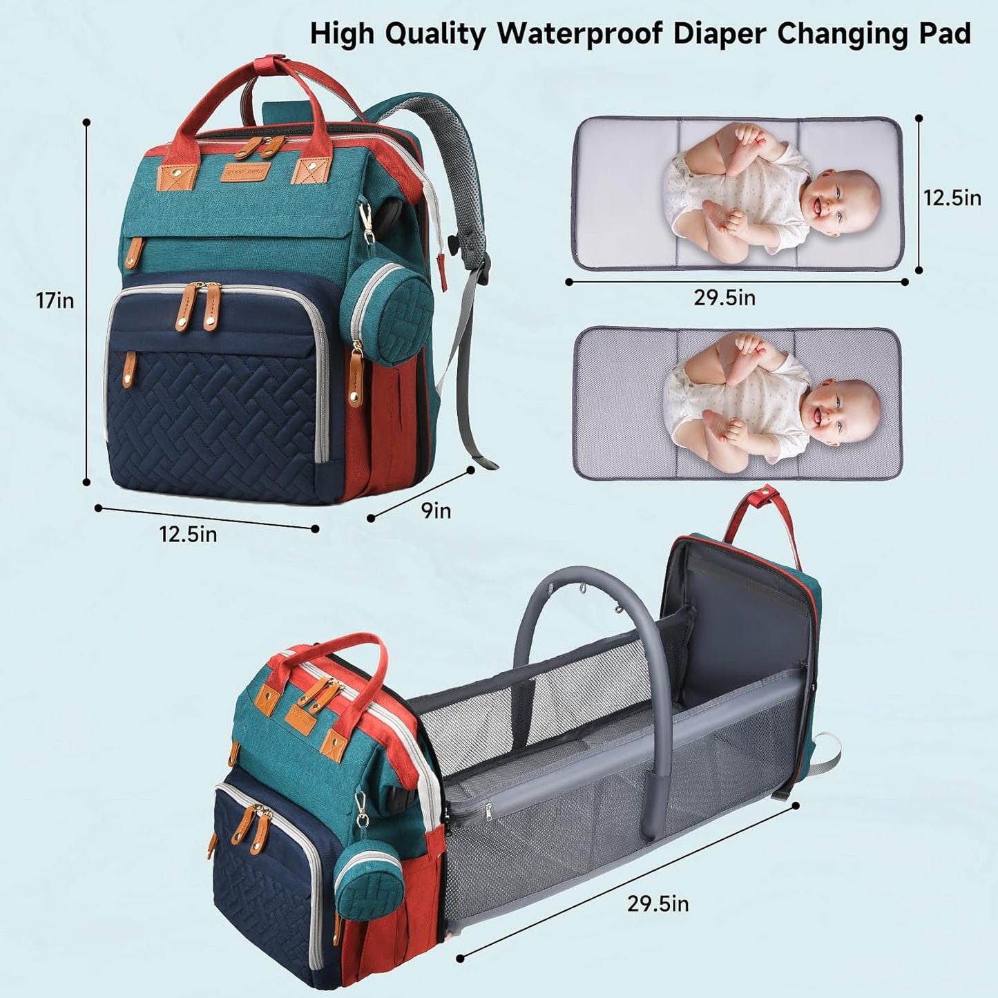 Baby Diaper Bags with Changing Station, Large Capacity Diaper Bag Backpack for Moms Dads with USB Charging Port,Travel Baby Bag with Pacifier Case & Stroller Straps(Up-Multicolor)