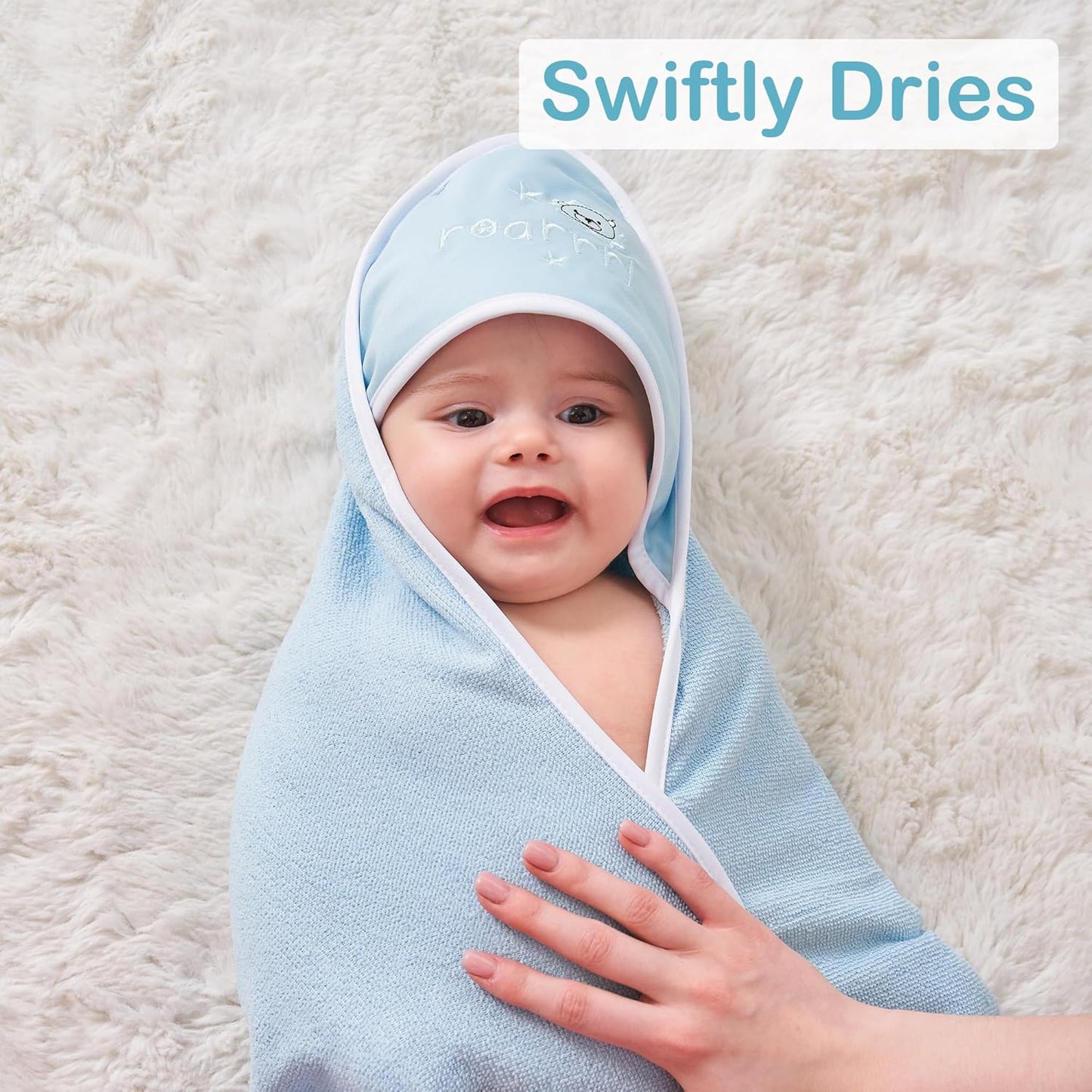 Viviland Baby Towels and Baby Wash Cloths Set Hooded Baby Towels Baby Wipes Absorbent Bath Face Towels Burp Cloths or Face Towels for Girl Boy 6-Pack Size 28 x 28 Inch(Lion)