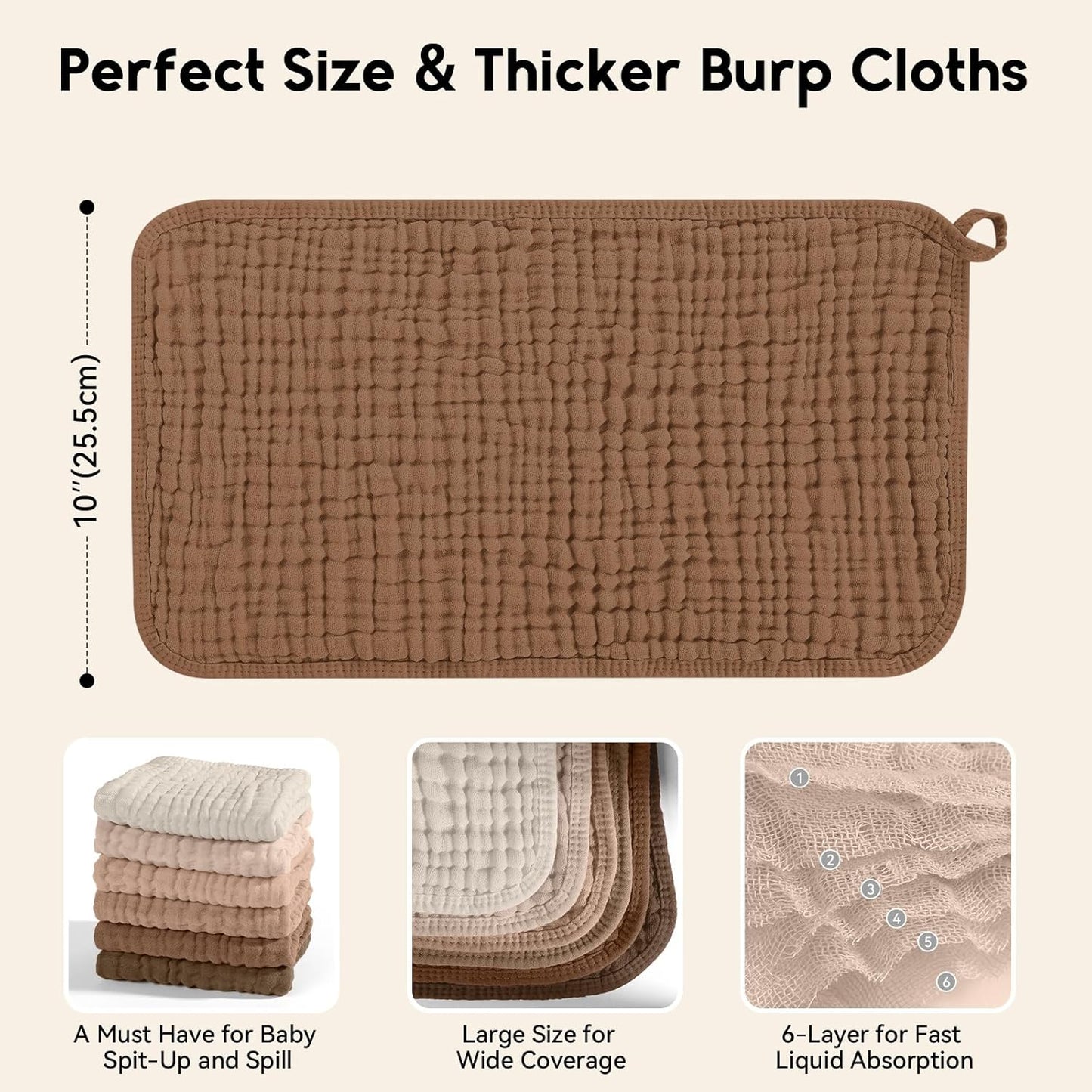 Muslin Burp Cloths for Baby 100% Cotton Burping Cloths for Boys Girls Large 20''X10'' Extra Soft and Absorbent 12 Pack - Gradient Coffee