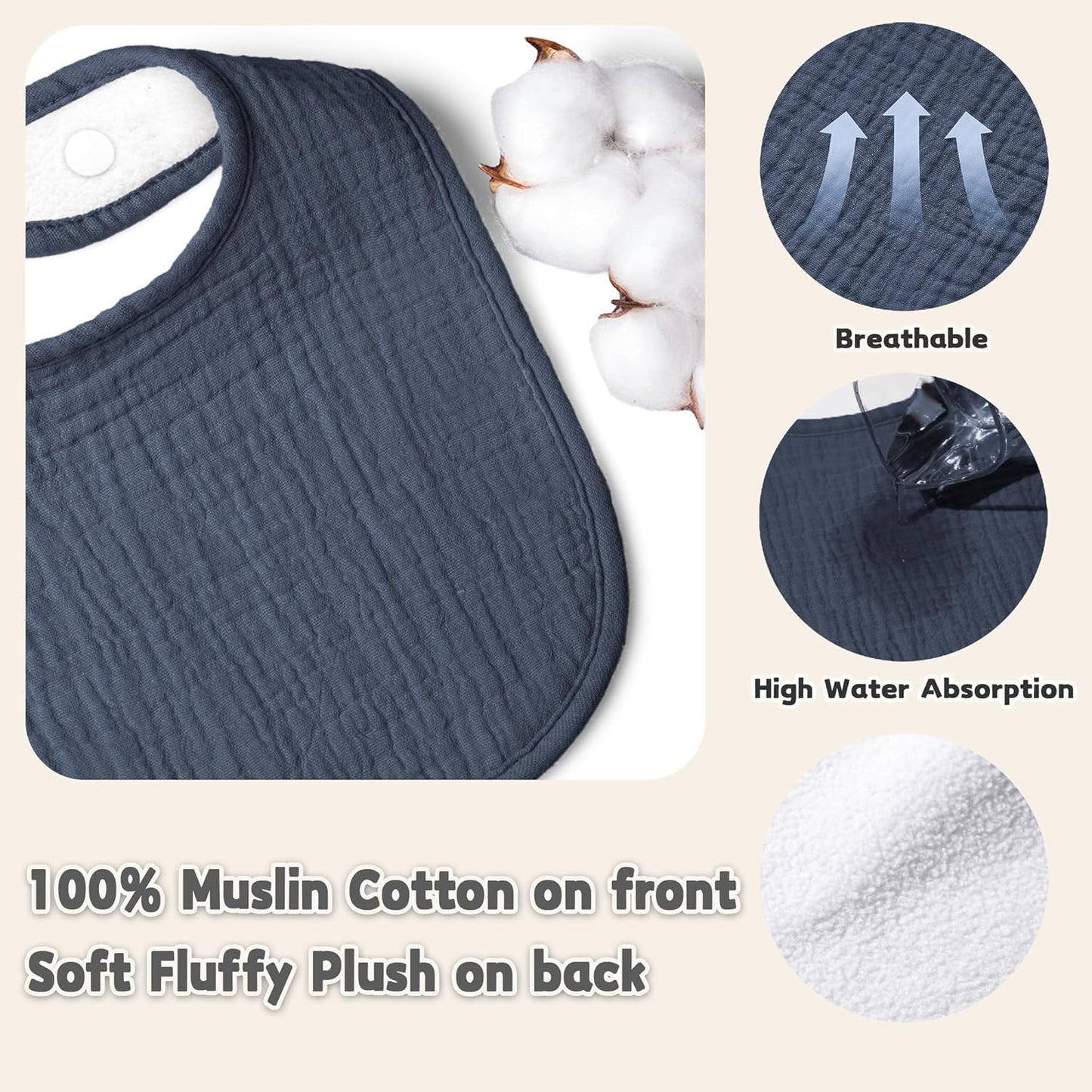 Susurration Muslin Baby Drool Bibs 10Pack Soft Square Adjustable Bandana Bibs for Unisex Baby Girls & Boys