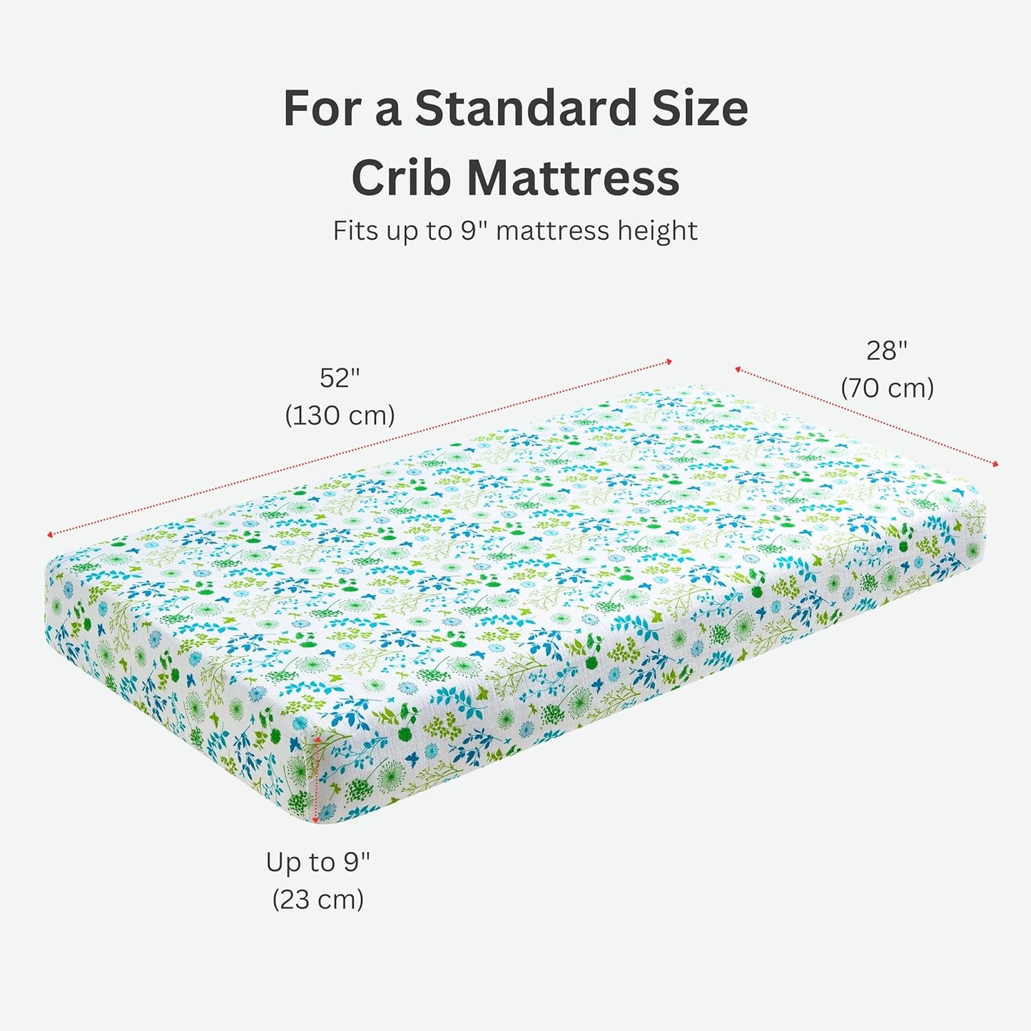 Margaux & May Organic Muslin Cotton Baby Crib Sheet, Meadow Print, Fitted, Breathable, Toddler Bedding, 52 x 28, Deep Pocket, Organic Crib Sheets for Cozy Sleep