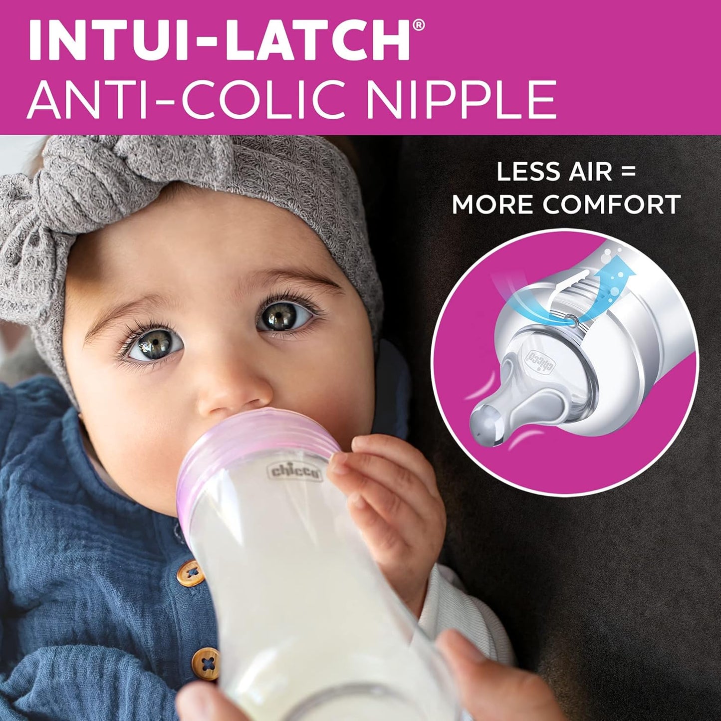 Chicco Duo 9oz. Hybrid Baby Bottle with Invinci-Glass Inside and Plastic Outside | Dishwasher, Bottle Warmer, and Electric Sterilizer Safe | Intui-Latch Nipple | Clear/Pink, 2pk