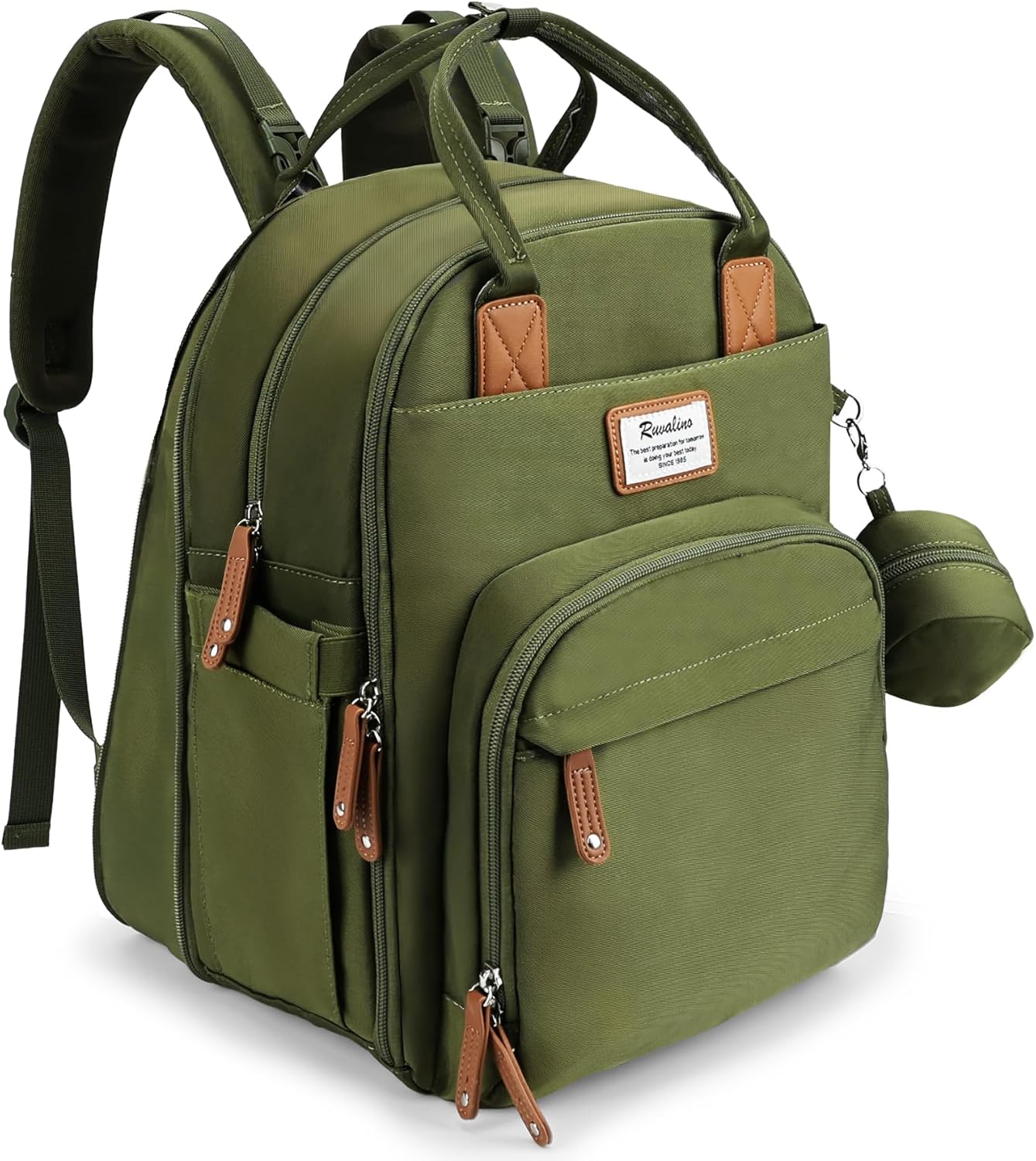RUVALINO Diaper Bag Backpack-Expandable Baby Bag with up to 50% Capacity -Baby Essentials Bag with Changing Pad Insulated Bottle Holders & Pacifier Case, Waterproof, Army Green XL