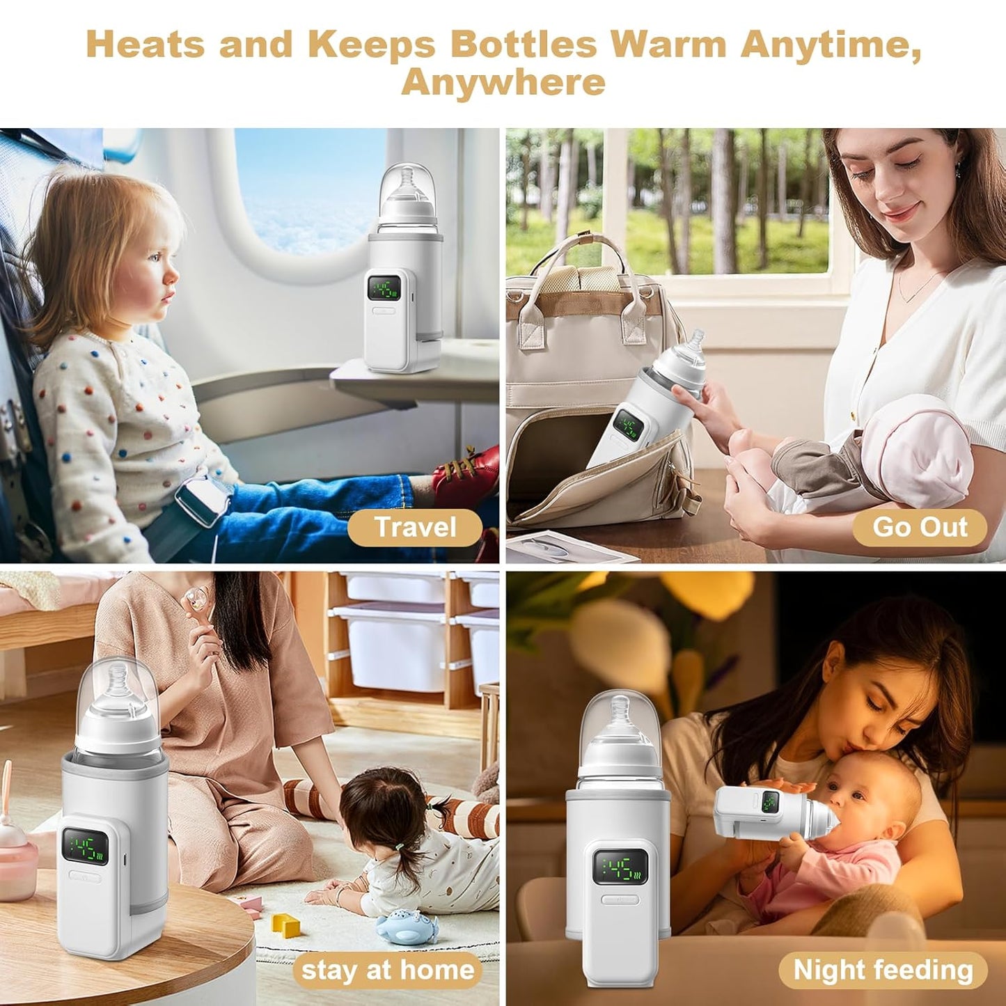 Portable Bottle Warmer - Travel-Easy,Fast Warming,6-Speed Temperature Control,Comfortsble Baby Feeding On-The-go,Battery-Powered Waterless Milk Warmer