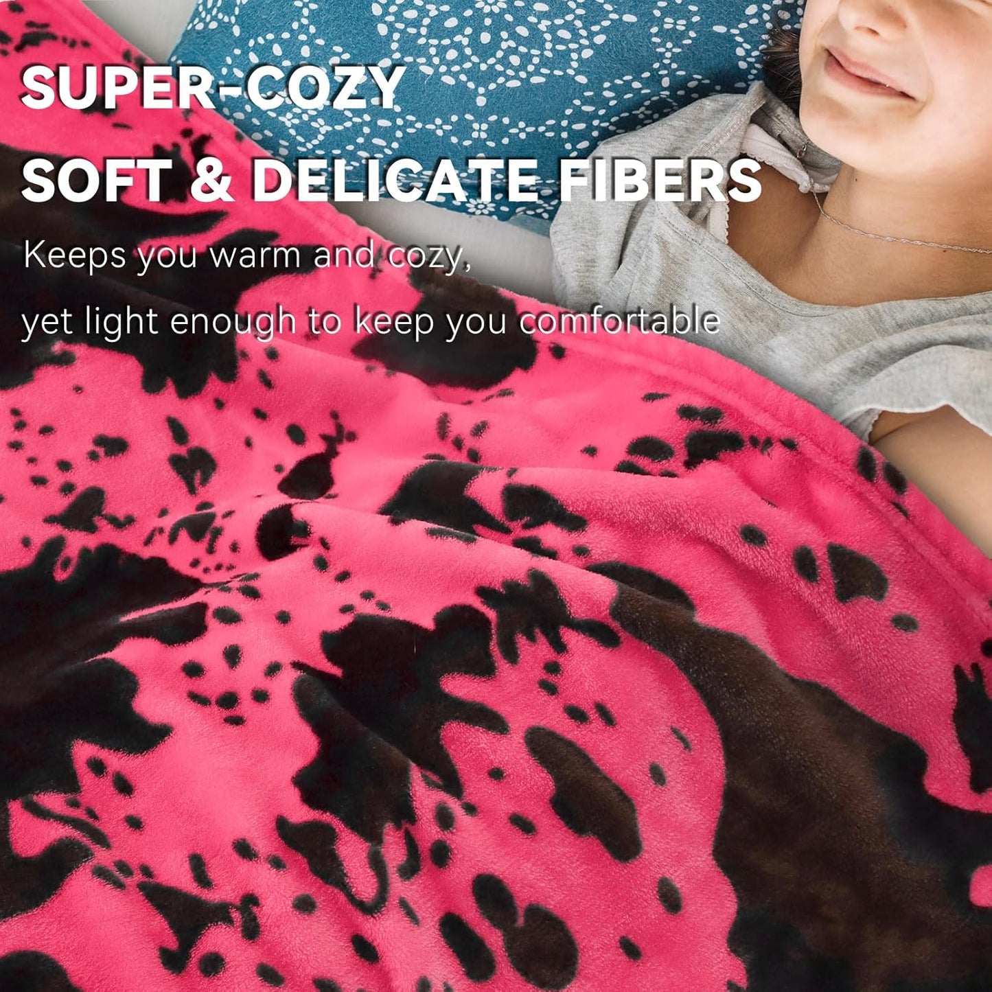 Hot Pink Throw Blanket - Cozy Lightweight Decorative Fleece Blanket for Couch, Bed, Sofa, Dorm, Home Decor, Pink Birthday Gifts for Women, Girls, Teens (50x60 Inches)