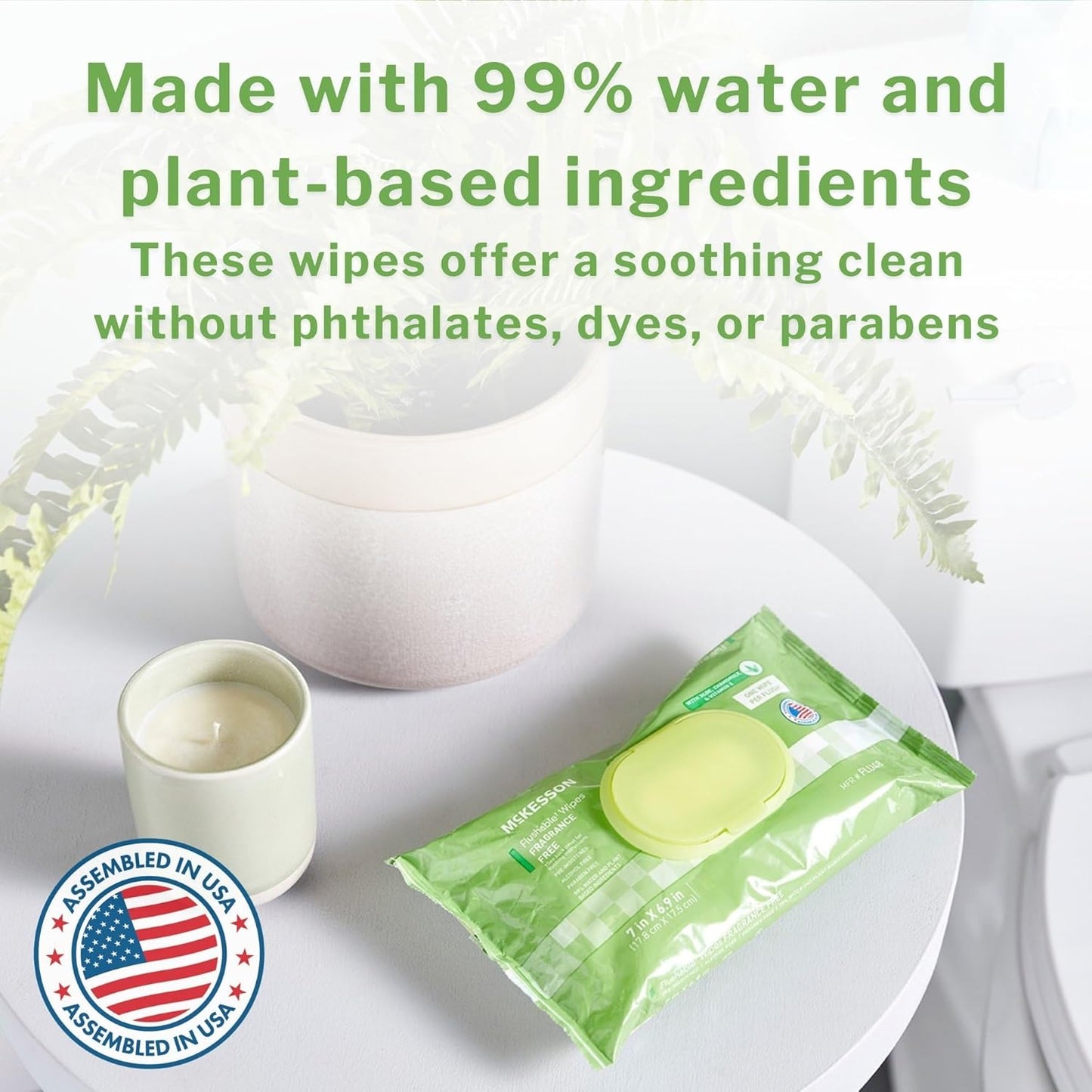 McKesson Flushable* Adult Wet Wipes – 576 Wipes (6 Pack of 96) – Aloe & Vitamin E, Plant-Based Cleansing Wipes, Scented