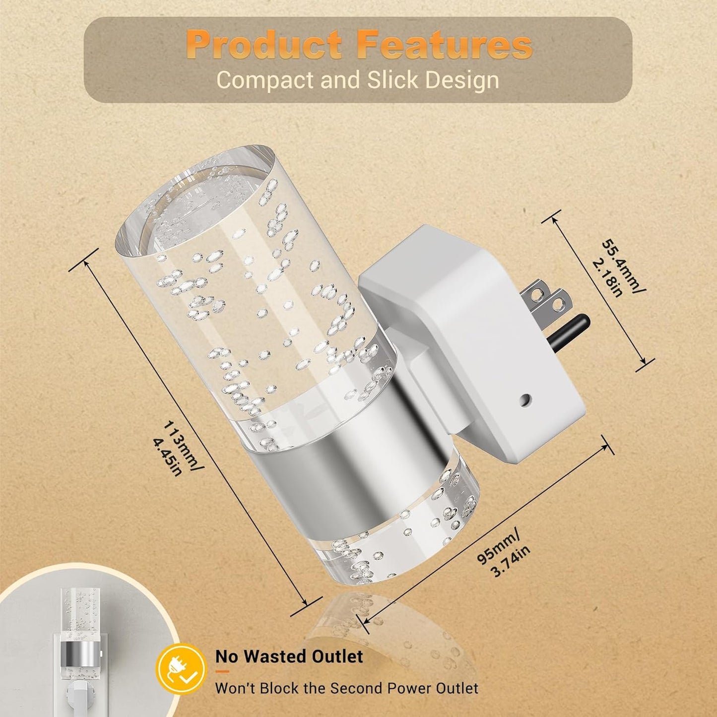 JandCase Night Light, Automatic Night Lights Plug into Wall, Dimmable LED Night Light with Adjustable Brightness, Night Lights Plug in with Auto Light Sensor, Amber for Bathroom Hallway Decor