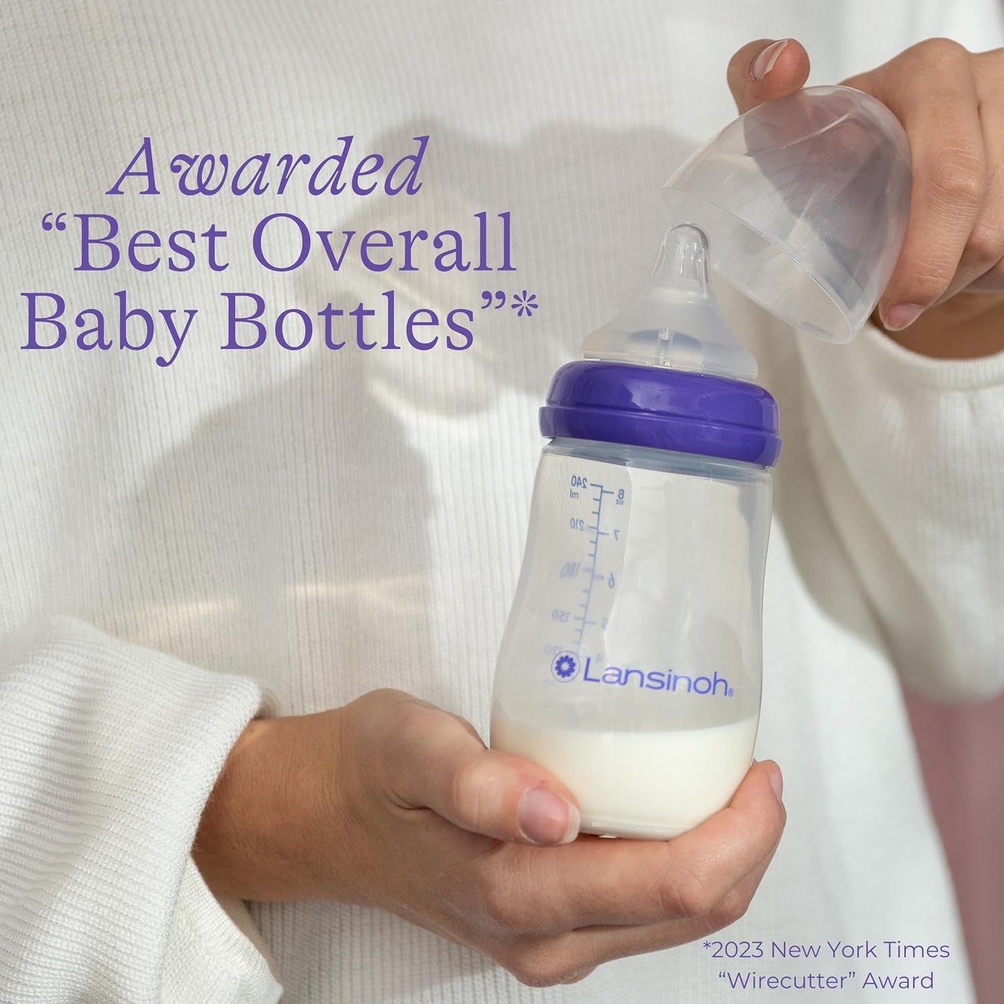 Lansinoh NaturalWave Slow Flow Nipples (2 ct) + 8 oz Anti-Colic Baby Bottles (3 ct) With Medium Flow Nipples, BPA-Free, Soft Silicone Design for Comfortable Feeding