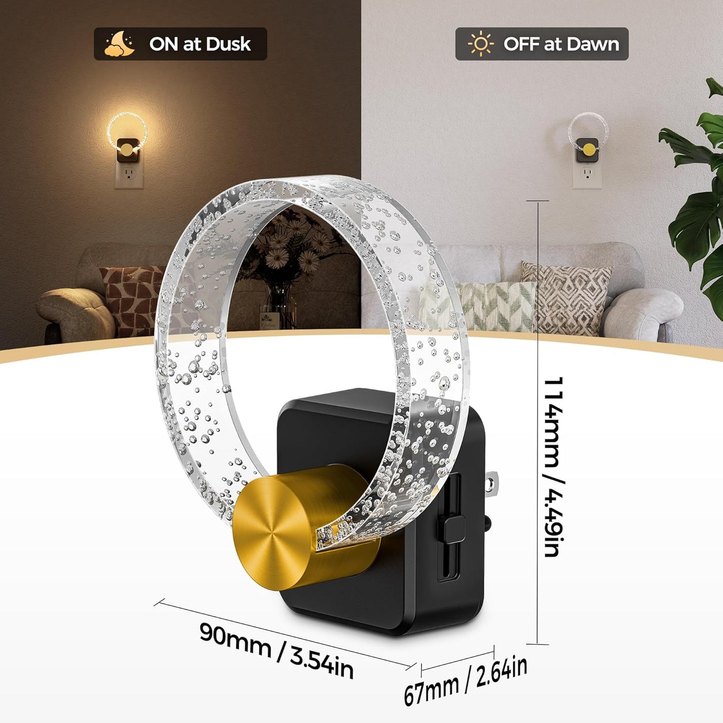 DORESshop LED Night Light, Decorative Night Light Plug Into Wall with Dusk-to-Dawn Sensor, Dimmable Nightlights, Adjustable Brightness for Hallway, Bedroom,Kids Room,Stairway, Soft White