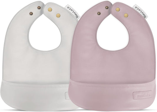 Vegan Leather Easy Clean Baby Bibs with Practical Pocket and Snaps - Great for Feeding and Teething Infants 0-12 Months