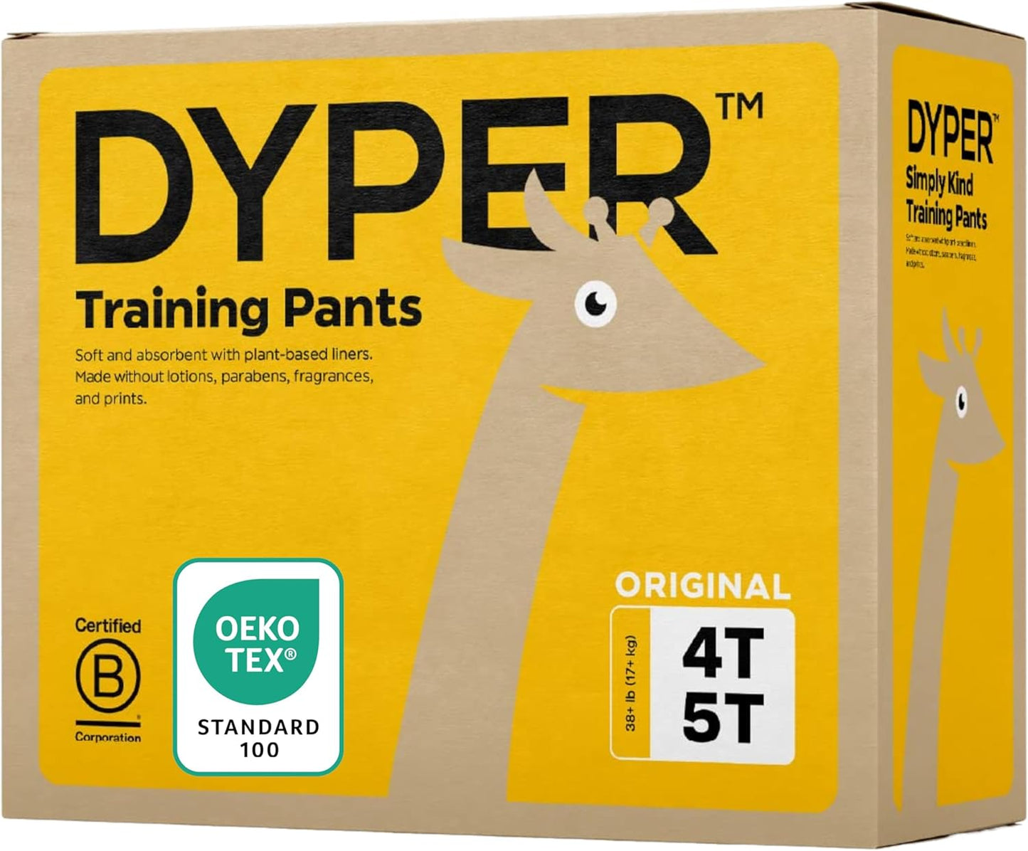 DYPER Toddler Potty Training Pants Girls & Boys Size 4T-5T, Honest Ingredients, Day & Overnight, Made with Plant-Based* Materials, Hypoallergenic for Sensitive Skin, Unscented