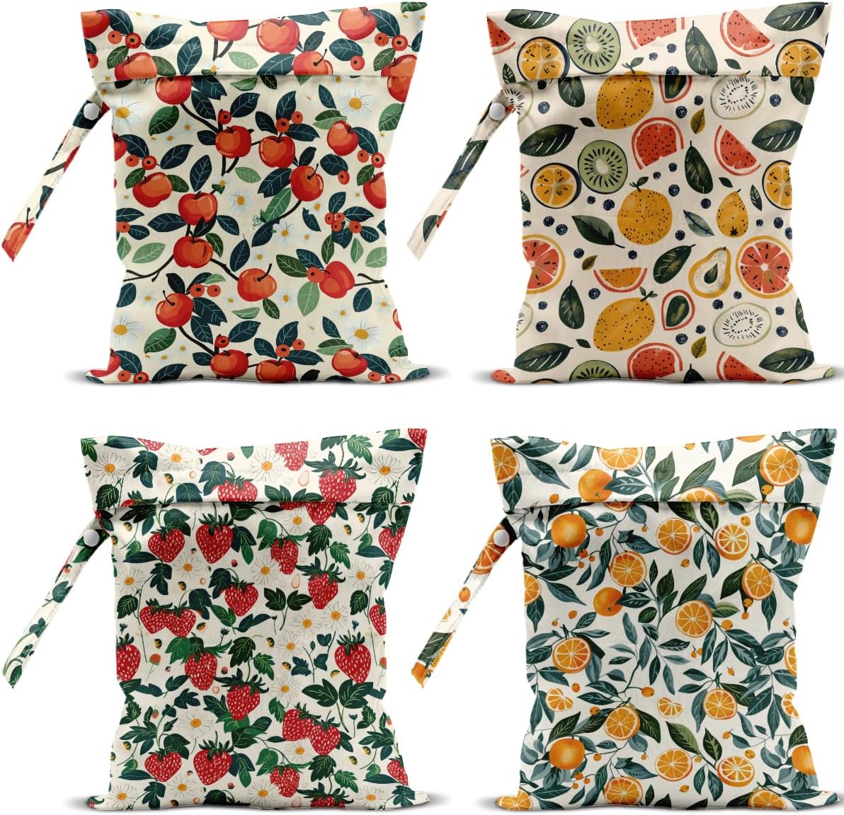 4 Pack Cute Fruit Wet Bag Waterproof Washable Reusable Wet Dry Bag for Swimsuit Clothes Cloth Diaper Travel Beach Pool Yoga Gym Toiletries Travel Beach Essentials Strawberry Orange Apple