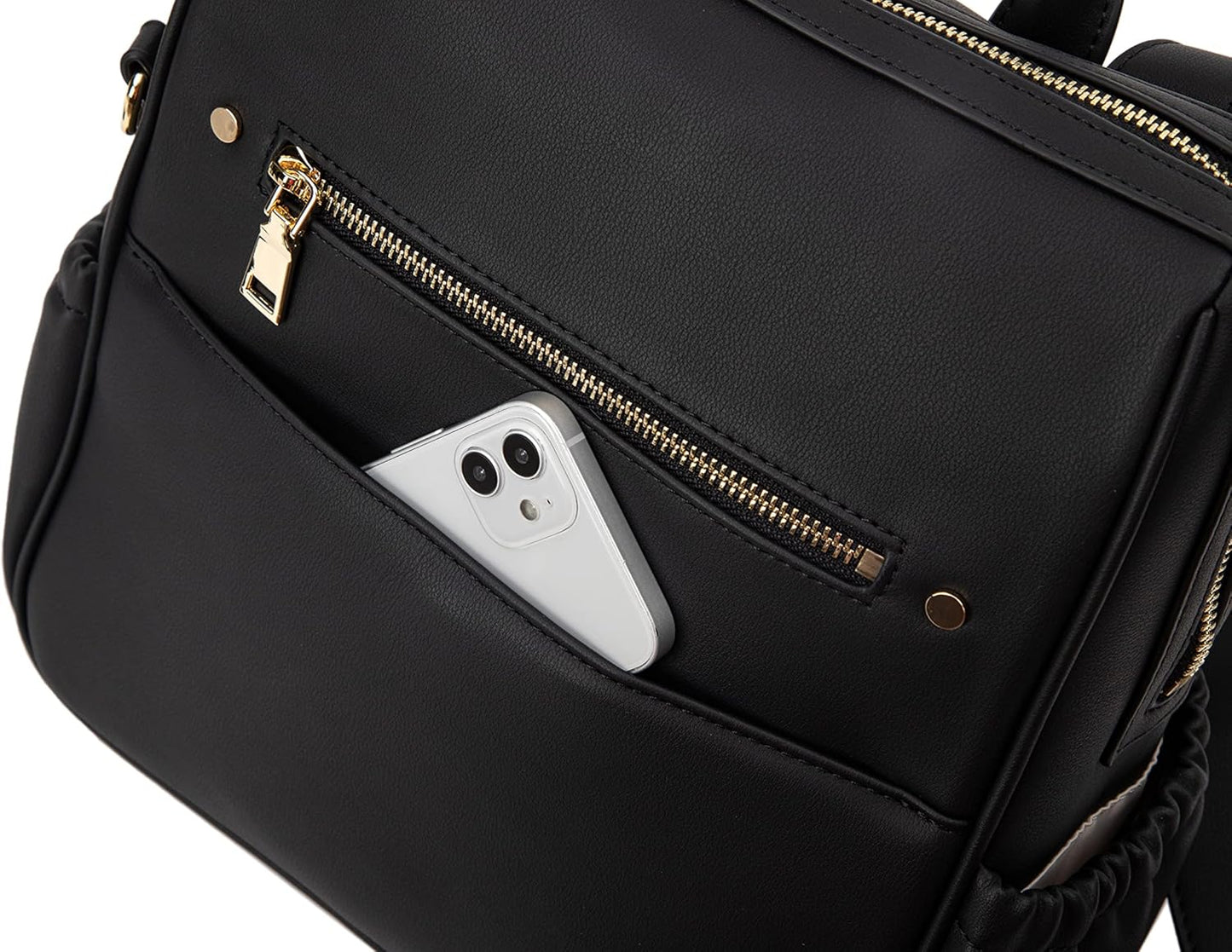 YUUMA Mini Diaper Bag Backpack-Minimalist bag With Premium Vegan Leather Material With 7 Interior and 5 External Pockets (Onyx)