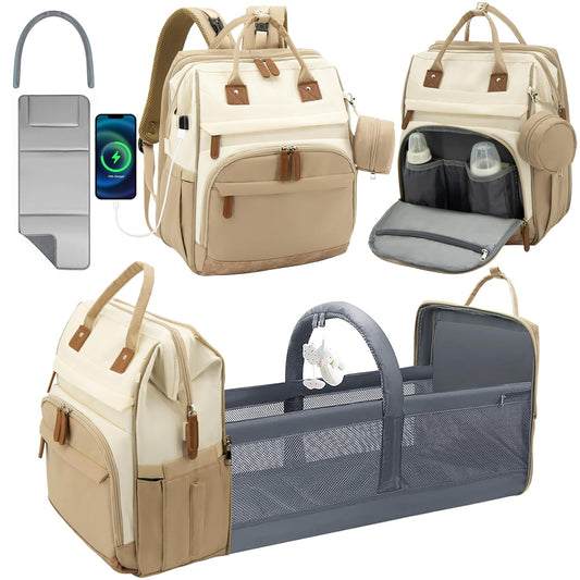 DERJUNSTAR Diaper Bag, Baby Diaper Backpack with Changing Station (Beige/Khaki)