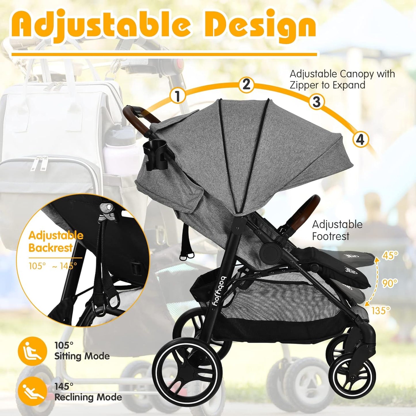 BABY JOY Baby Stroller, High Landscape Infant Carriage Newborn Pushchair with Foot Cover, Cup Holder, 5-Point Harness, Adjustable Backrest & Canopy, Suspension Wheels, Easy One-Hand Fold (Gray)