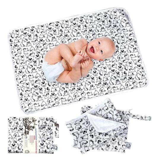 Flockthree Waterproof Baby Diaper Changing Pad with Storage Bag (28.7" X 19.7") Washable Wipeable Reusable Leak Proof Diaper Travel Mat Station Changing Mattress Liner Cribs Bed Cover, Dogs