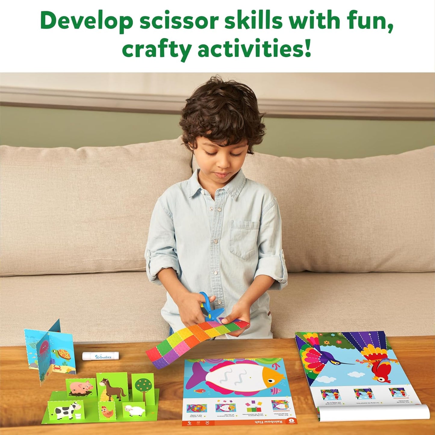 Skillmatics Scissor Skills Activity Book - Snip Snip Animals, Stocking Stuffers, 25 Fun Cutting & Creative Activities, 2 Child-Safe Scissors, Felt Craft Kit, Christmas Gift for Kids Ages 3, 4, 5, 6, 7