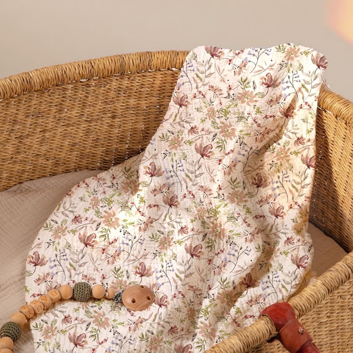 lulumoon Baby Bassinet Sheets Muslin: Cotton Bedside Bassinet Sheets Floral for Girls - Fitted for Bedside Sleeper Mattress