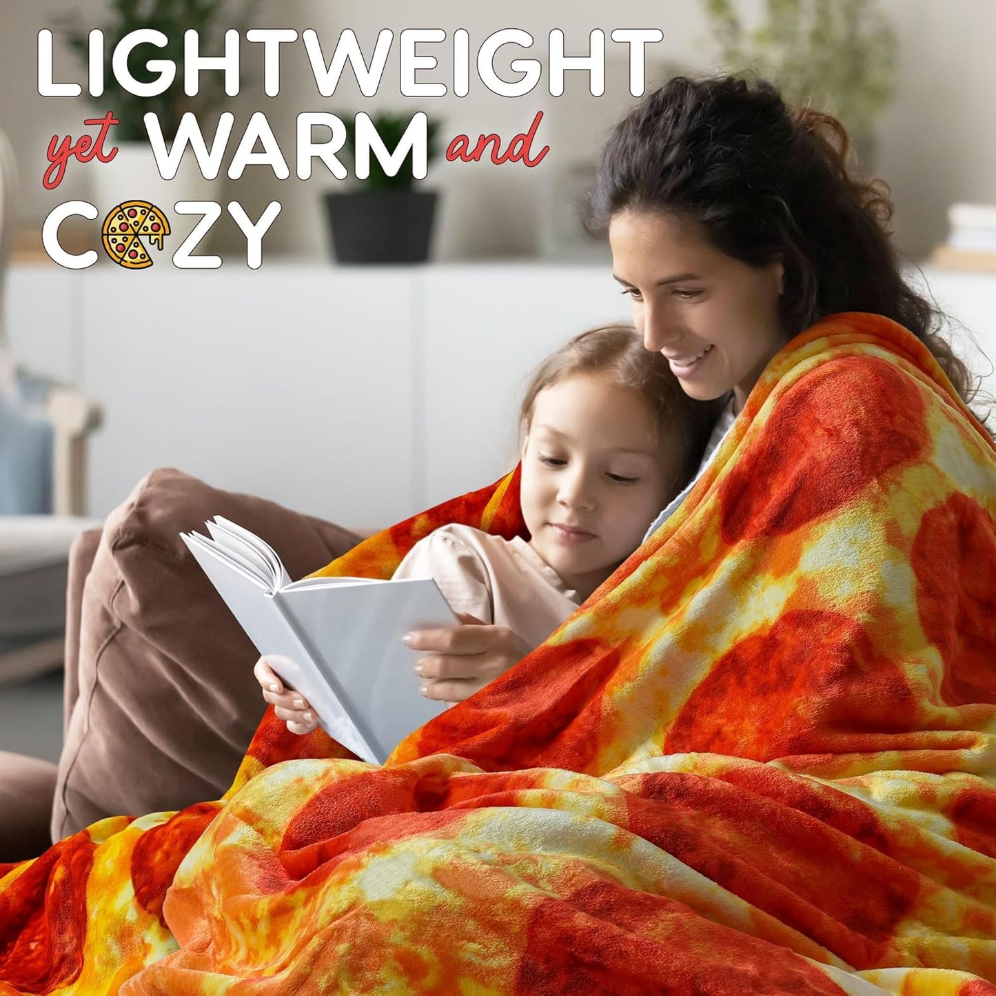 Zulay Giant Double Sided Pepperoni Pizza with Pizza Box Gift Packaging - Novelty Blanket for Adults & Kids - Soft Flannel Round Pepperoni Blanket for Indoors, Outdoors, Travel, Home - 60 Inches