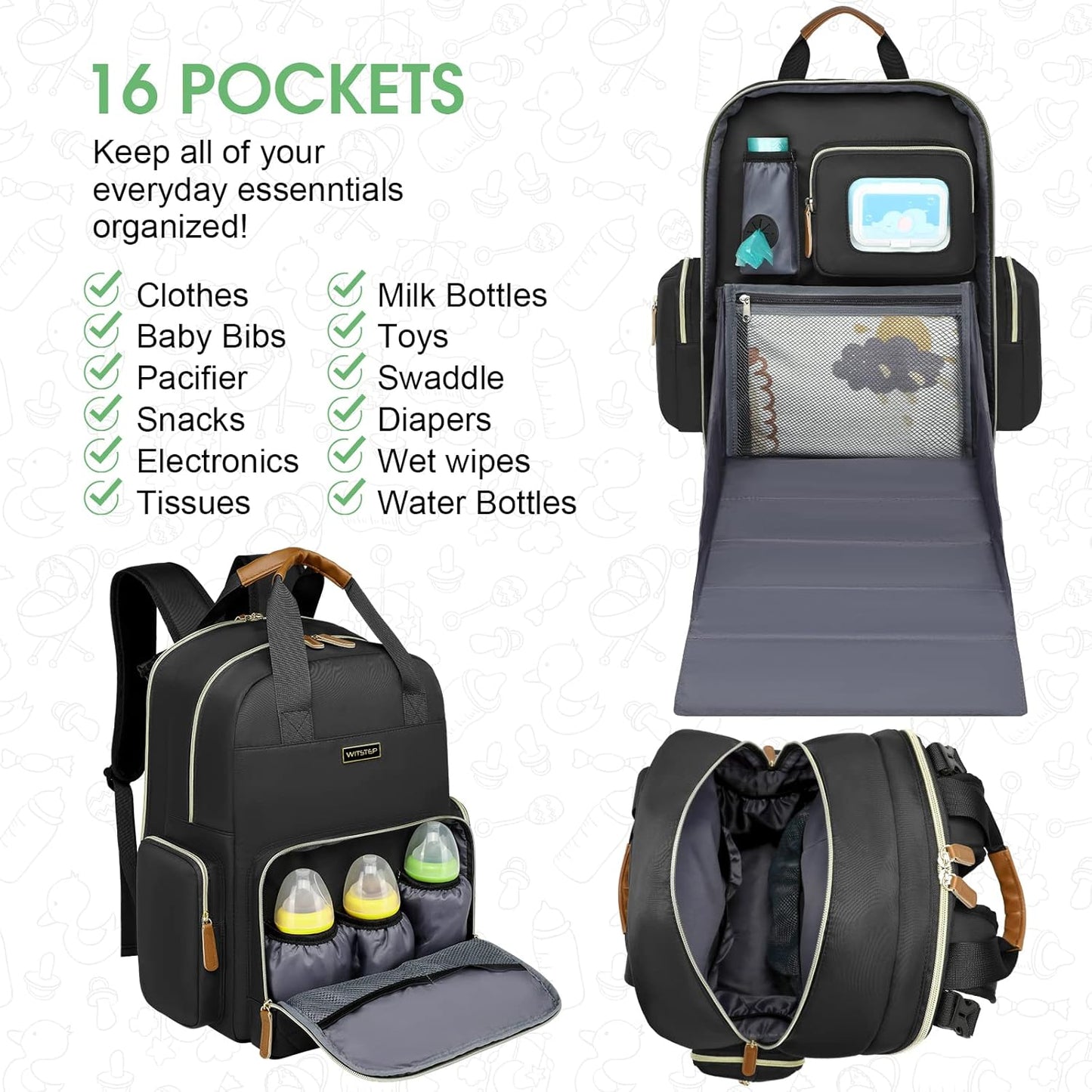 Diaper Bag Backpack with Changing Station, Baby Diaper Bag Organizer for Moms Dads Large Baby Changing Bags