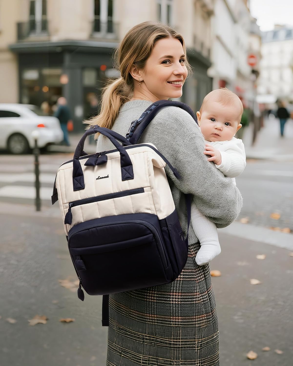 LOVEVOOK Puffer Diaper Backpack, Lightweight Baby Bag with Changing Pad, Diaper Bag for Mom Dad with Stroller Buckles